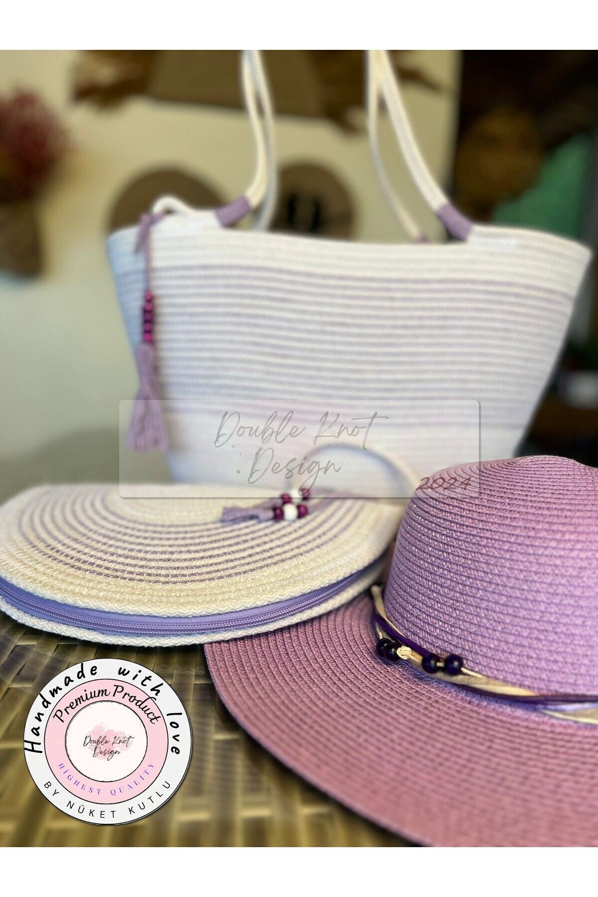 3-Piece Set Beach Bag , Handbag Clutch, Hat, Totebag, Women's Bag, Summerhouse, Gift, Straw .