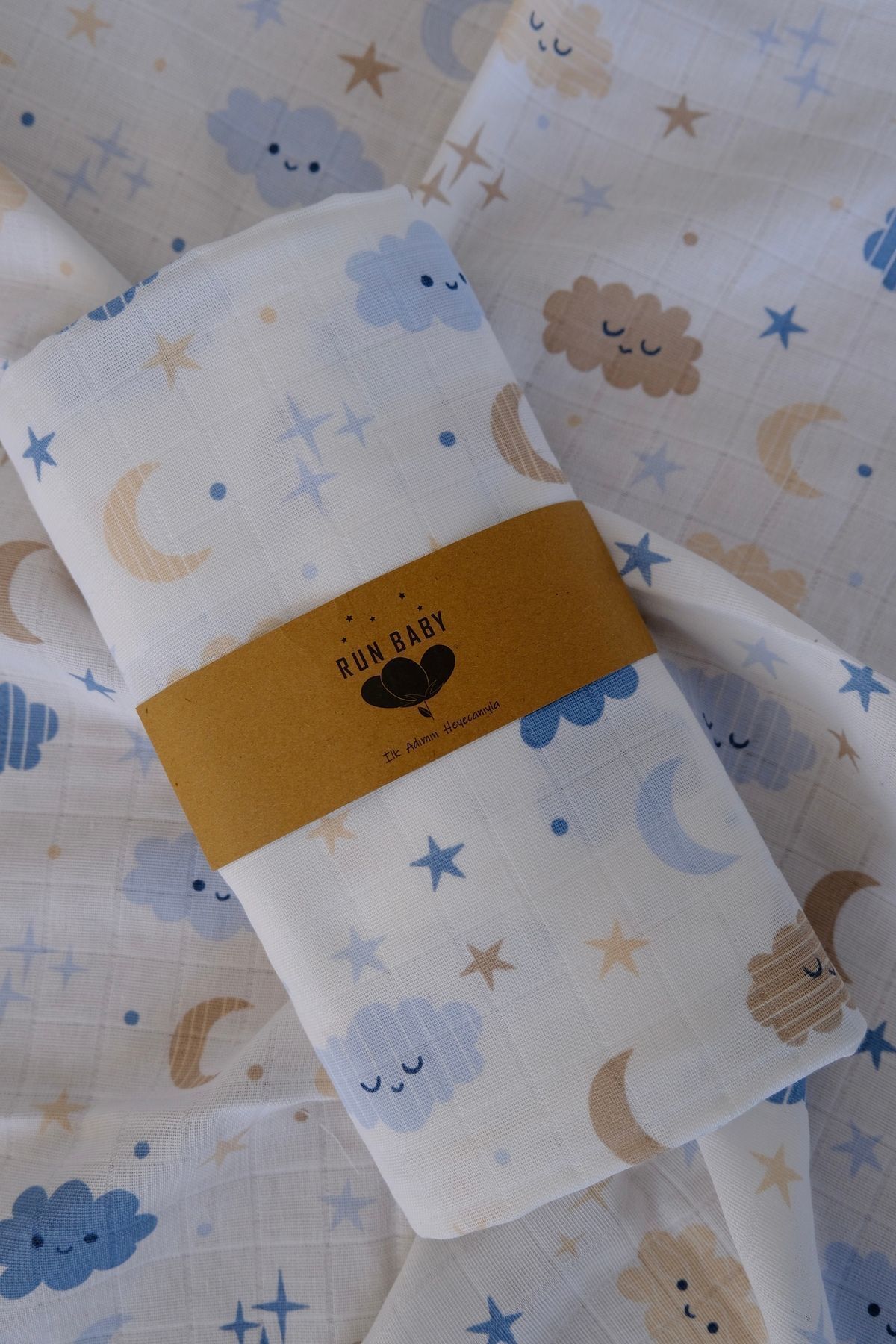 runbaby 100x120cm Oeko-tex Sertifikalı Bebek Müslin Örtü (BULUT) fotoğrafı 3 (önizleme)