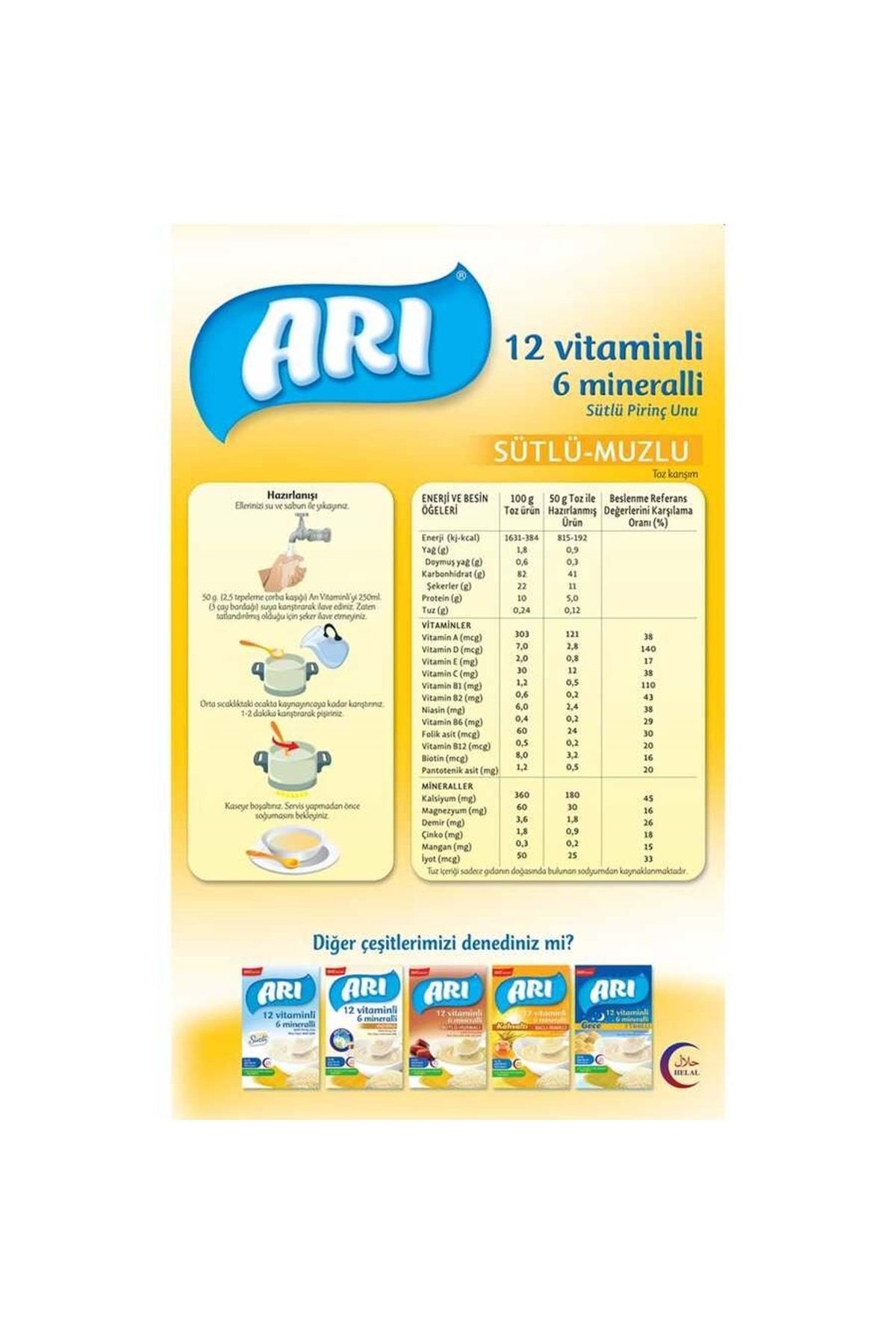 Arı Mama Pirinç Unu 200 Gr Sütlü-Muzlu 12 Vitminli 6 Minarelli 4 Lü Set fotoğrafı 3 (önizleme)