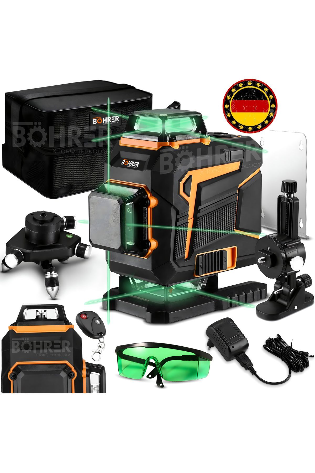 BÖHRER ALMAN 4 KÖŞE 16 SATIR 4*360 ÇİFT AKÜLÜ YEŞİL ÇİZGİ LAZER HİZALAMA MAKİNESİ