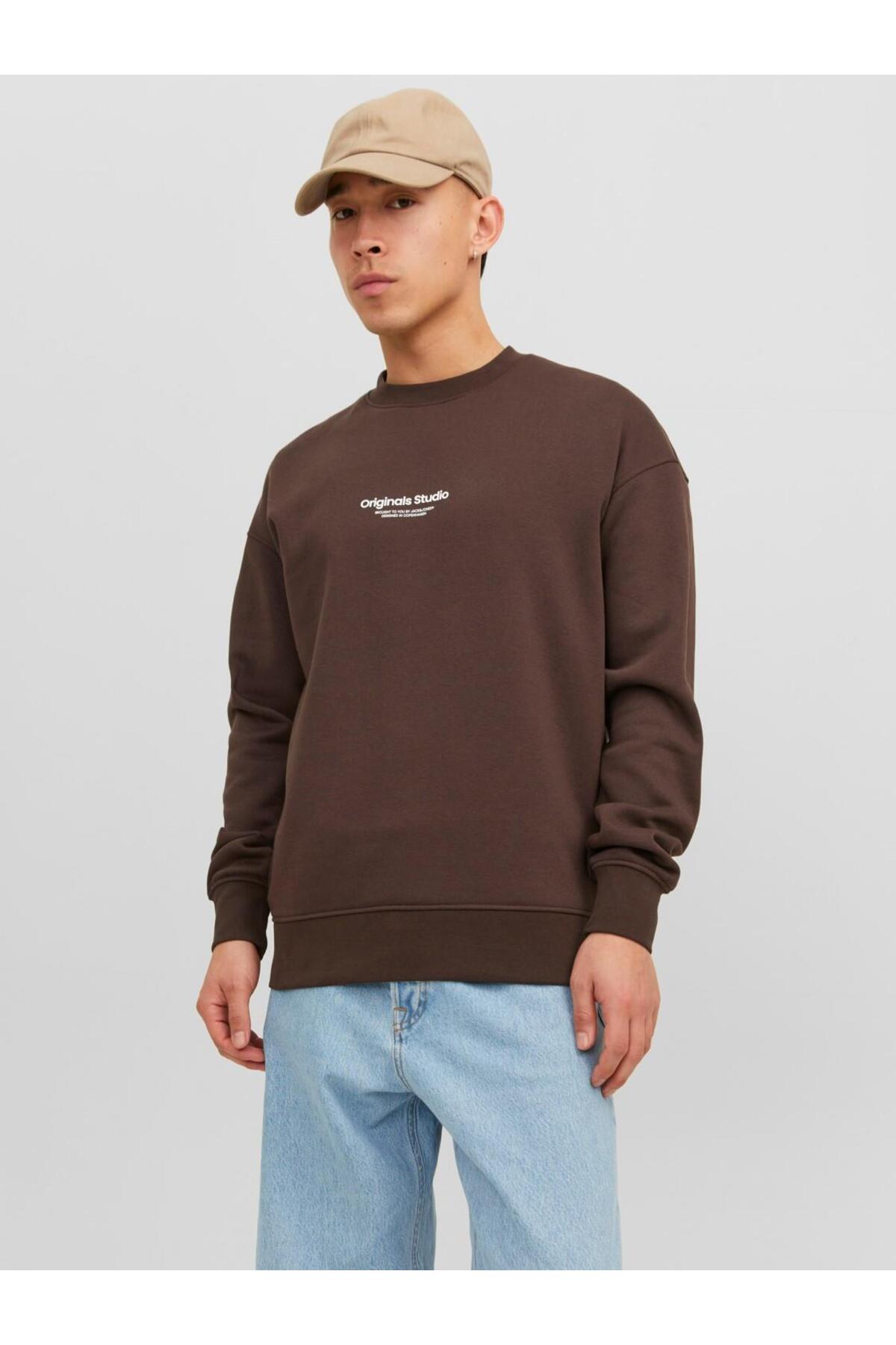 سویشرت مردانه قهوه ای جک اند جونز | 12241694 اورجینال - تصویر 2