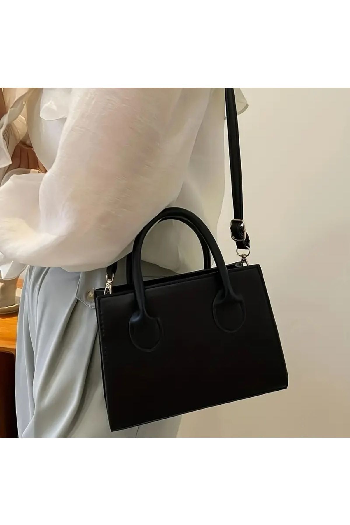 Kadın Siyah Trend Kare Çanta,Basit Mini Crossbody Çanta,Minimalist Saplı Omuz Çantası Çanta El Çanta