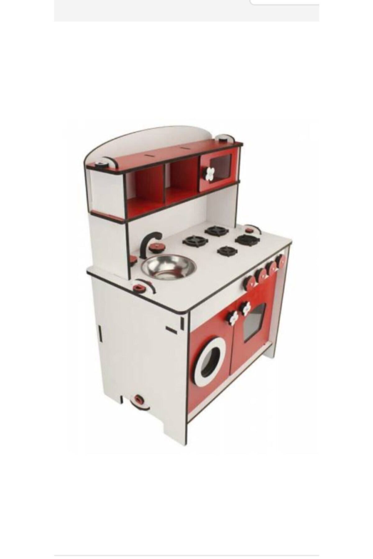 Kartopu Oyuncak -hediyeli-kırmızı Renk Ahşap Mutfak Oyun Seti Montessori Kç002 fotoğrafı 2 (önizleme)