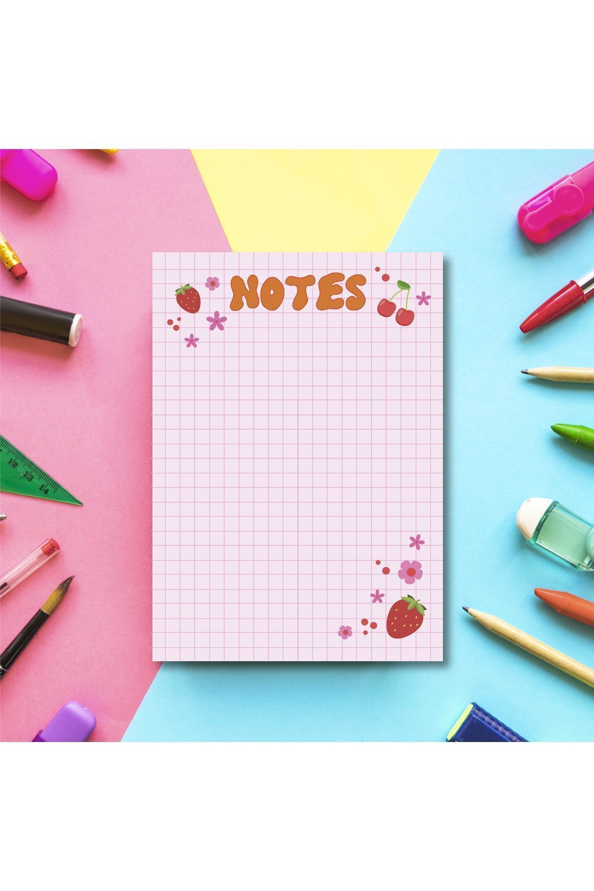 Pine Note-Checkered Strawberry Cherry Patterned Planner/To Do List Notebook Memopad Notepad A6 4