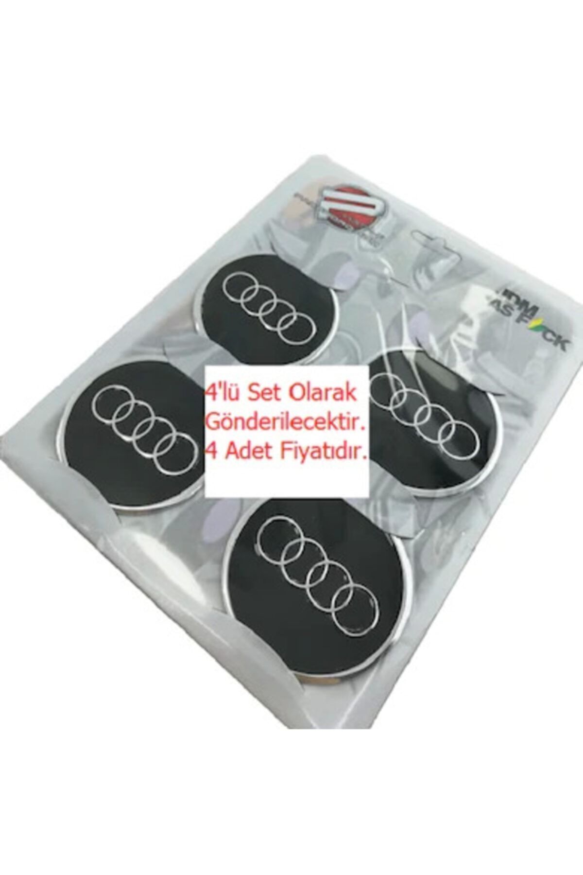 DURU DORUK Audi Jant Göbeği 60mm Alüminyum Çerçeveli Yapıştırma Siyah 4'lü