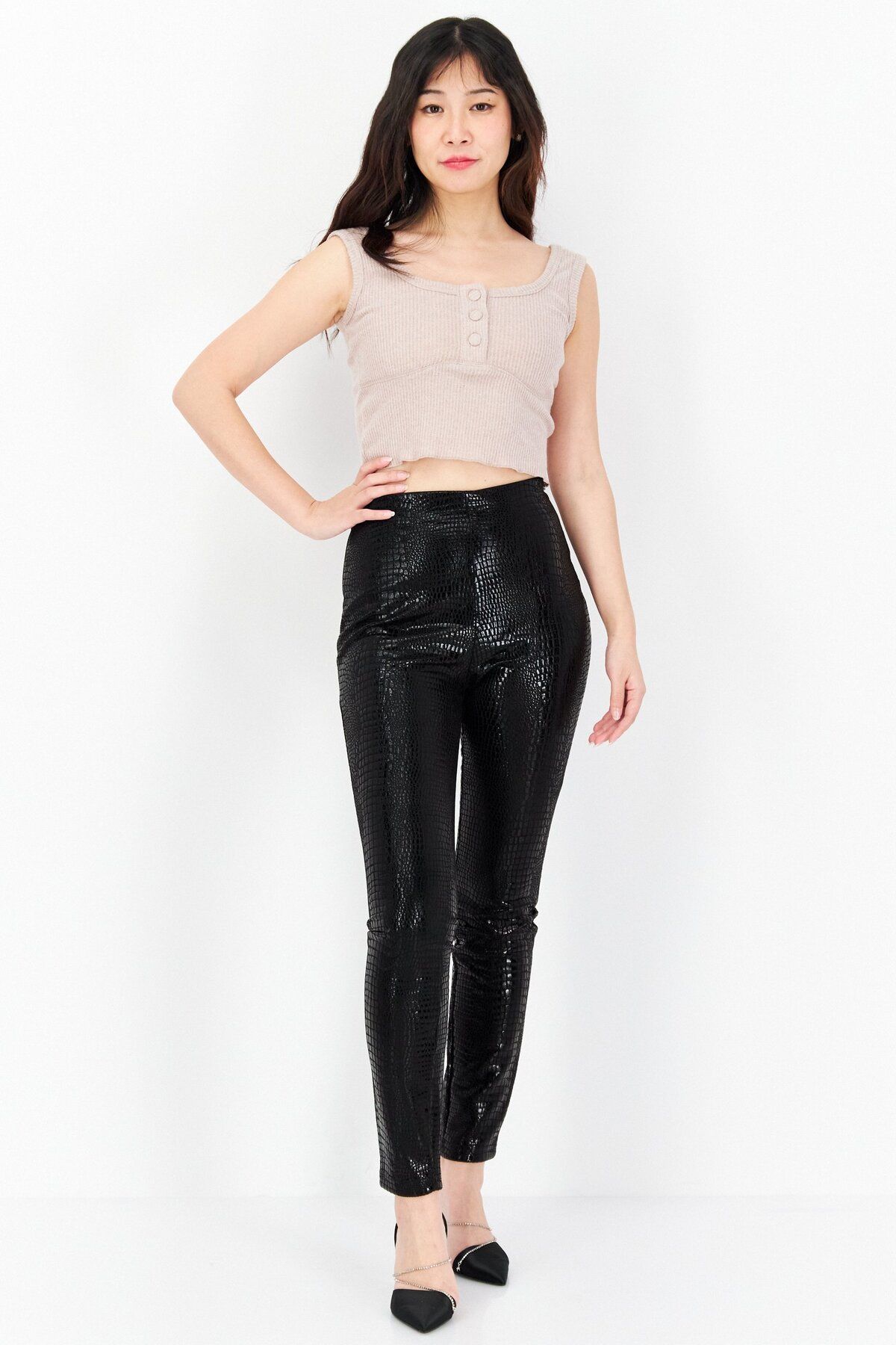 New Look Women Textured Pull On Leggings Black Trendyol