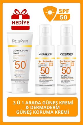 DermaDerm Dermaderm SPF 50+ Güneş Kremi 100ml 2 Adet ve Dermaderm Güneş Korum...
