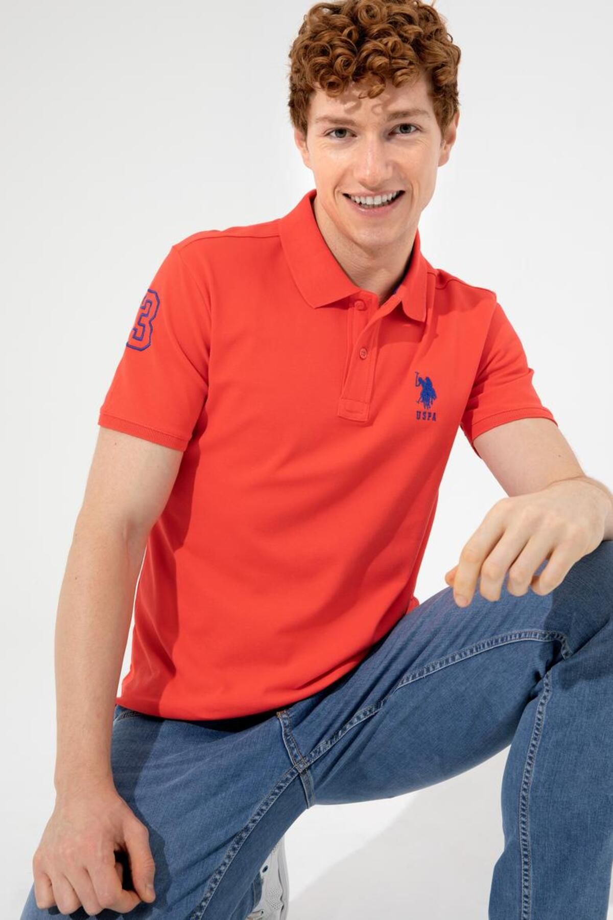تی شرت یقه پولو قرمز مردانه YAKA اصلی U.S. Polo Assn.