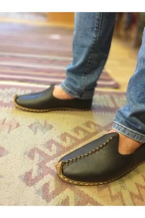 YEMENİCİ NİYAZİ USTA Hakiki Deri Unisex Siyah Burunlu Yemeni Y1