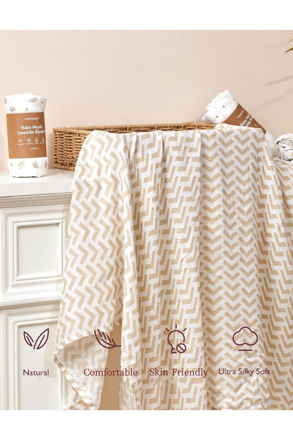 Momcozy-Ultra Soft Muslin Swaddle Blanket - Breathable, 2-layer Gauze Set of 4 2