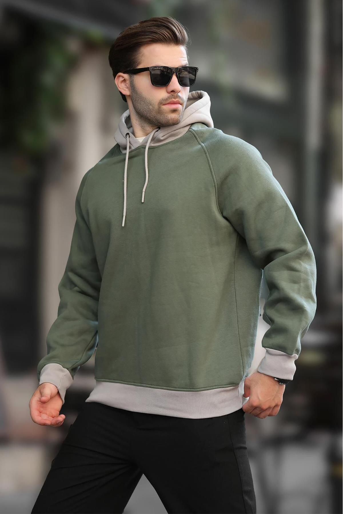سویشرت کلاهدار خاکی 7073 Madmext