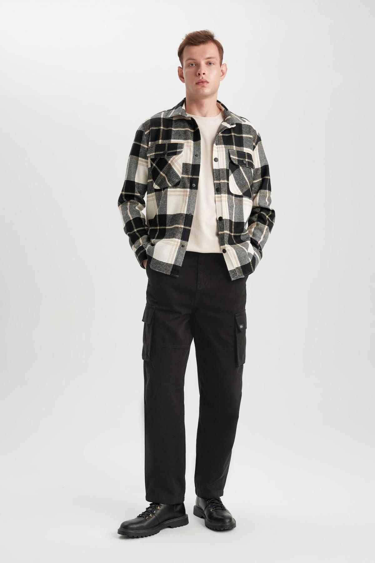 DeFacto-Kalhoty Gabardine Baggy Fit Cargo - Straight Leg B9472Ax23Wn 2