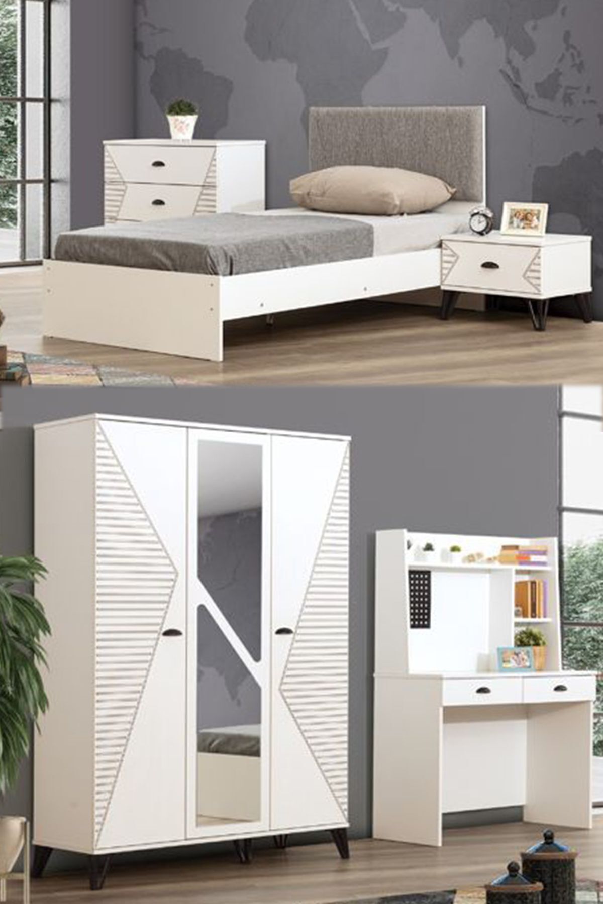 Setay Safir Genç Odası - 3 Kapılı Dolap, Karyola, Komodin