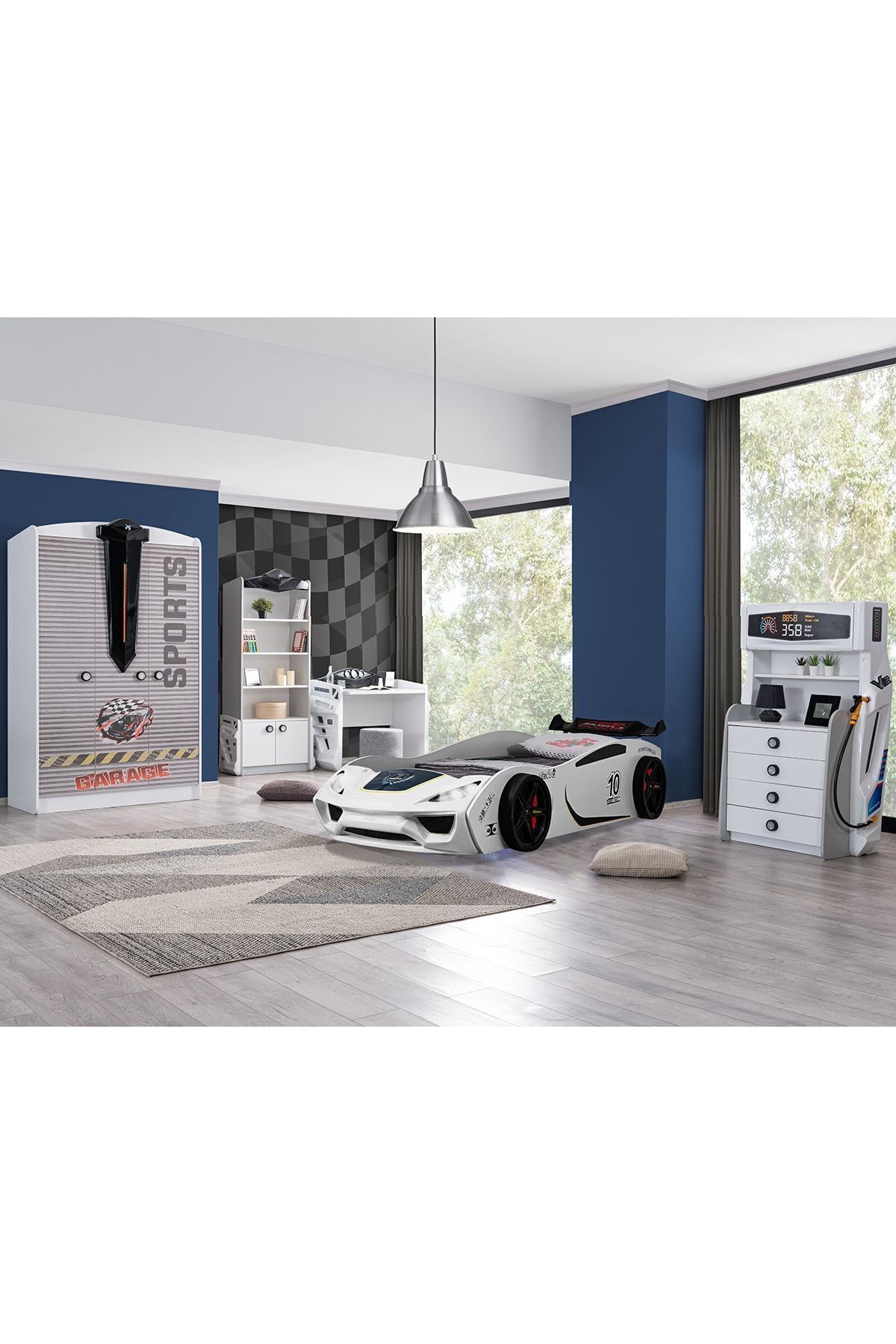 Alicham様ホワイト Setay Çocuk Odası - Vento Arabalı Yatak - Sport 3 Kapılı Dolap