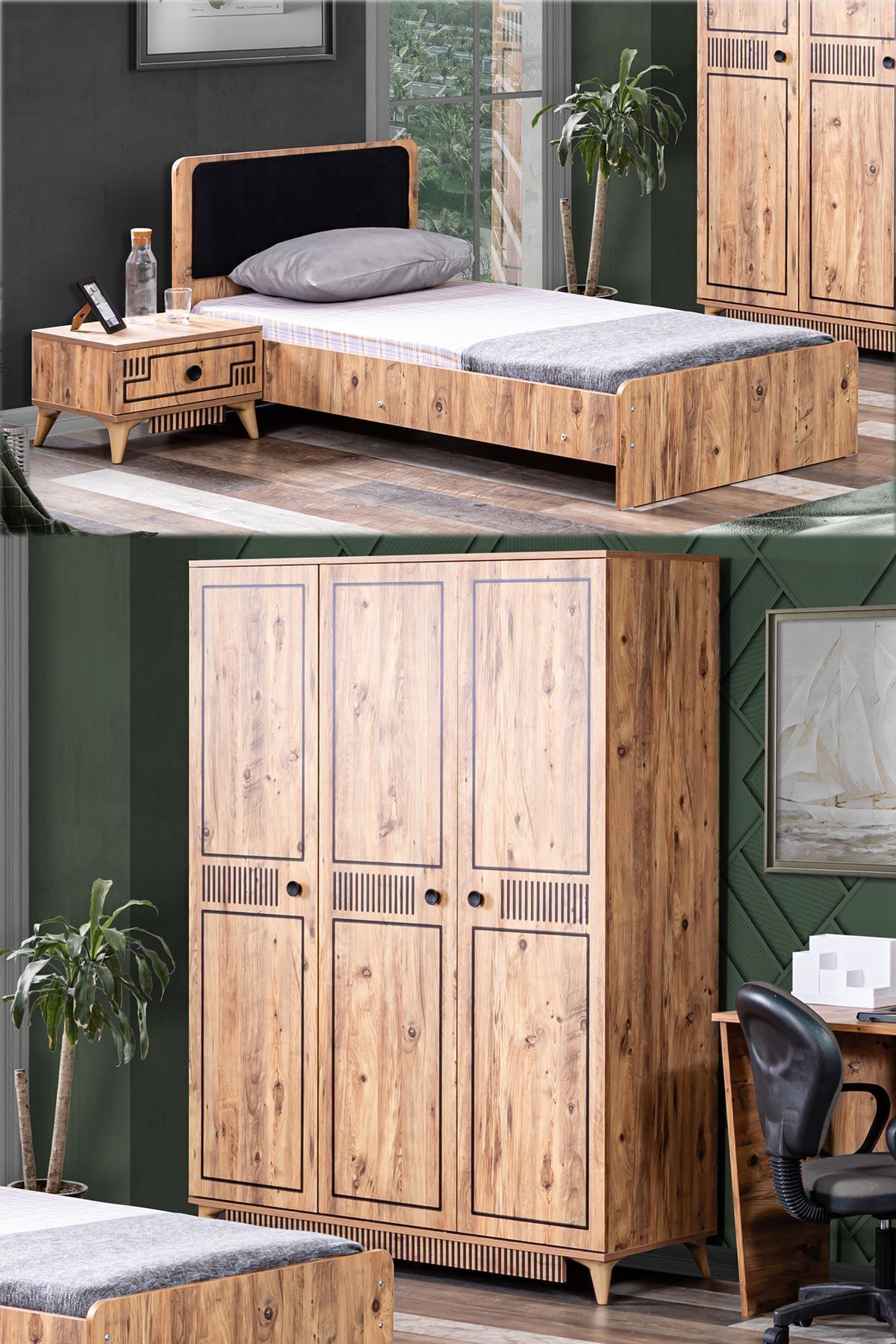 Atlantic Teen Room - 3-Door Wardrobe, Bedstead, Nightstand