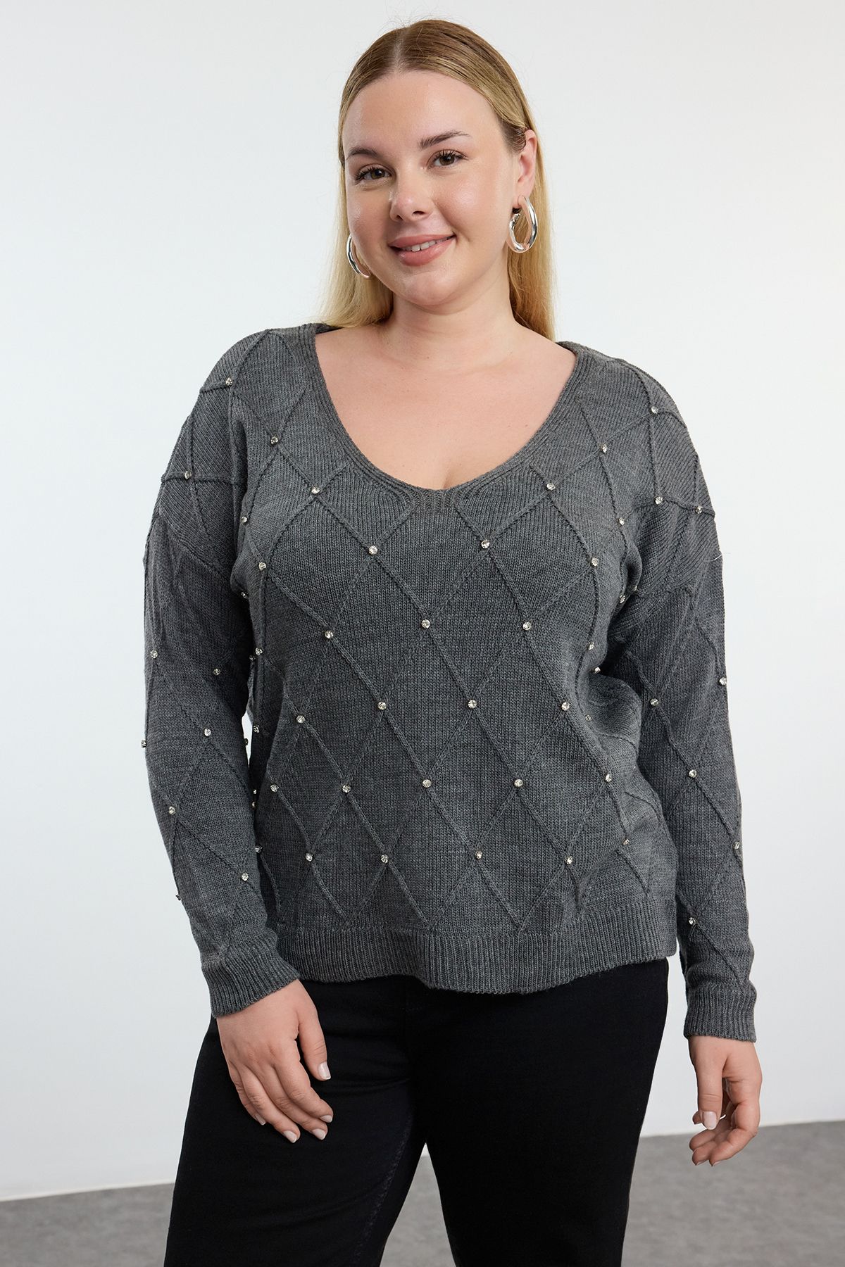 Gray Women Plus Size Sweaters Styles Prices Trendyol