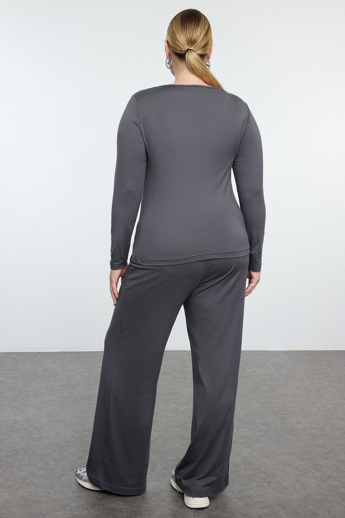 Trendyol Curve-Plus Size Anthracite Premium Boat Neck Knitted Suit - Tbbaw25Cp00015 5