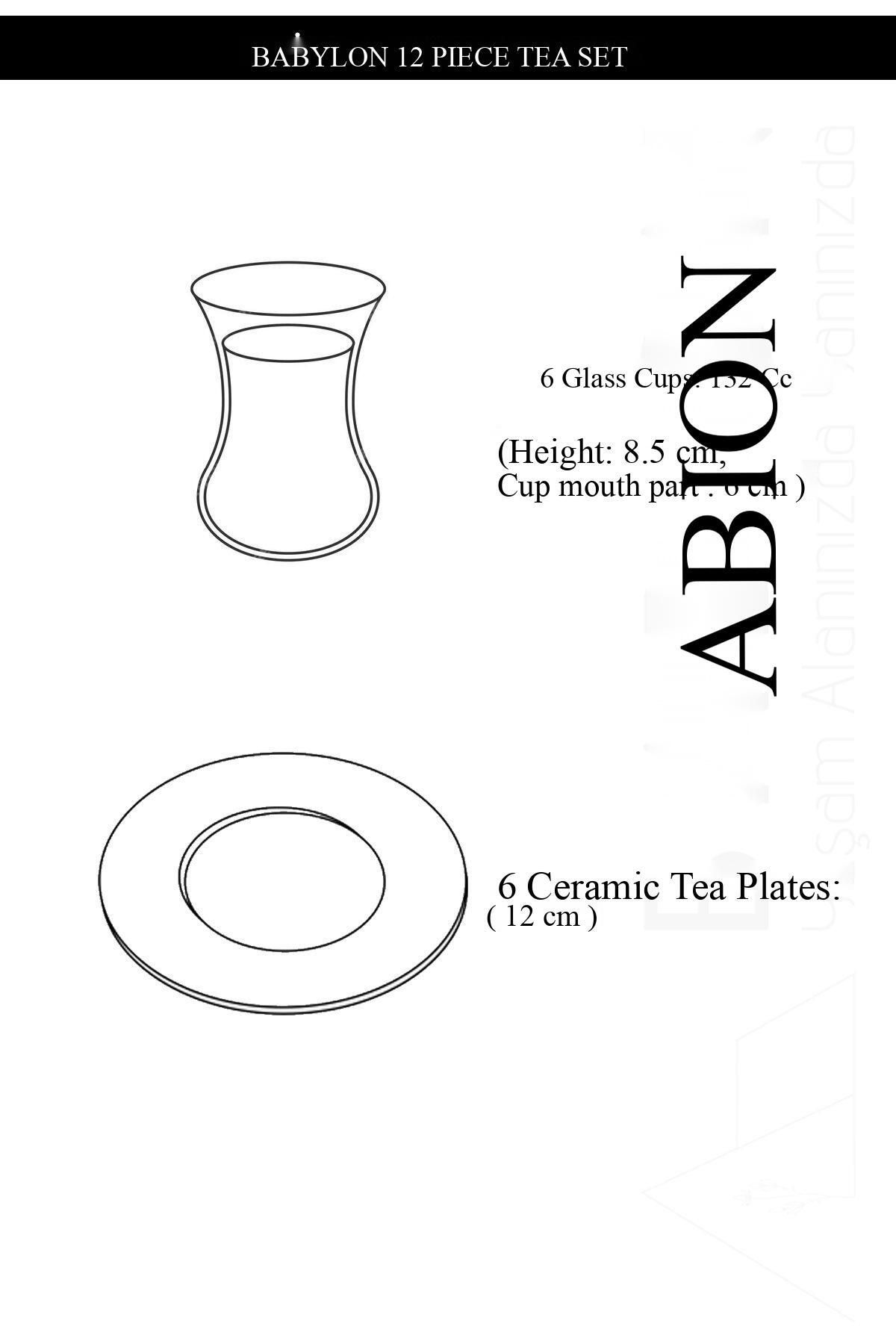 Babion-Authentic Design Lemon Patterned 12 Piece Gold Tea Cup Set, Set 2