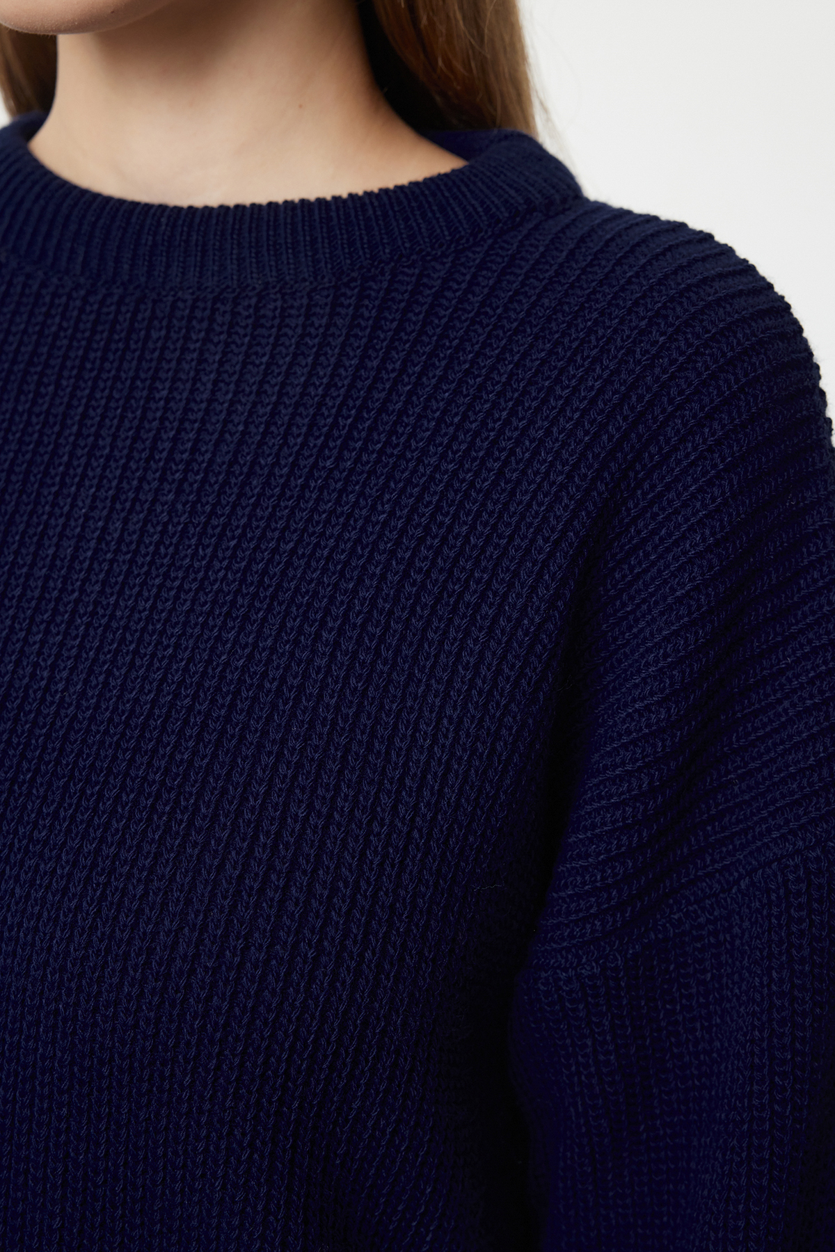 Trendyolmilla  Lacivert Geniş Kalıp Fitilli Yumuşak Dokulu Triko Kazak TWOAW25KZ00342 - Görsel 4