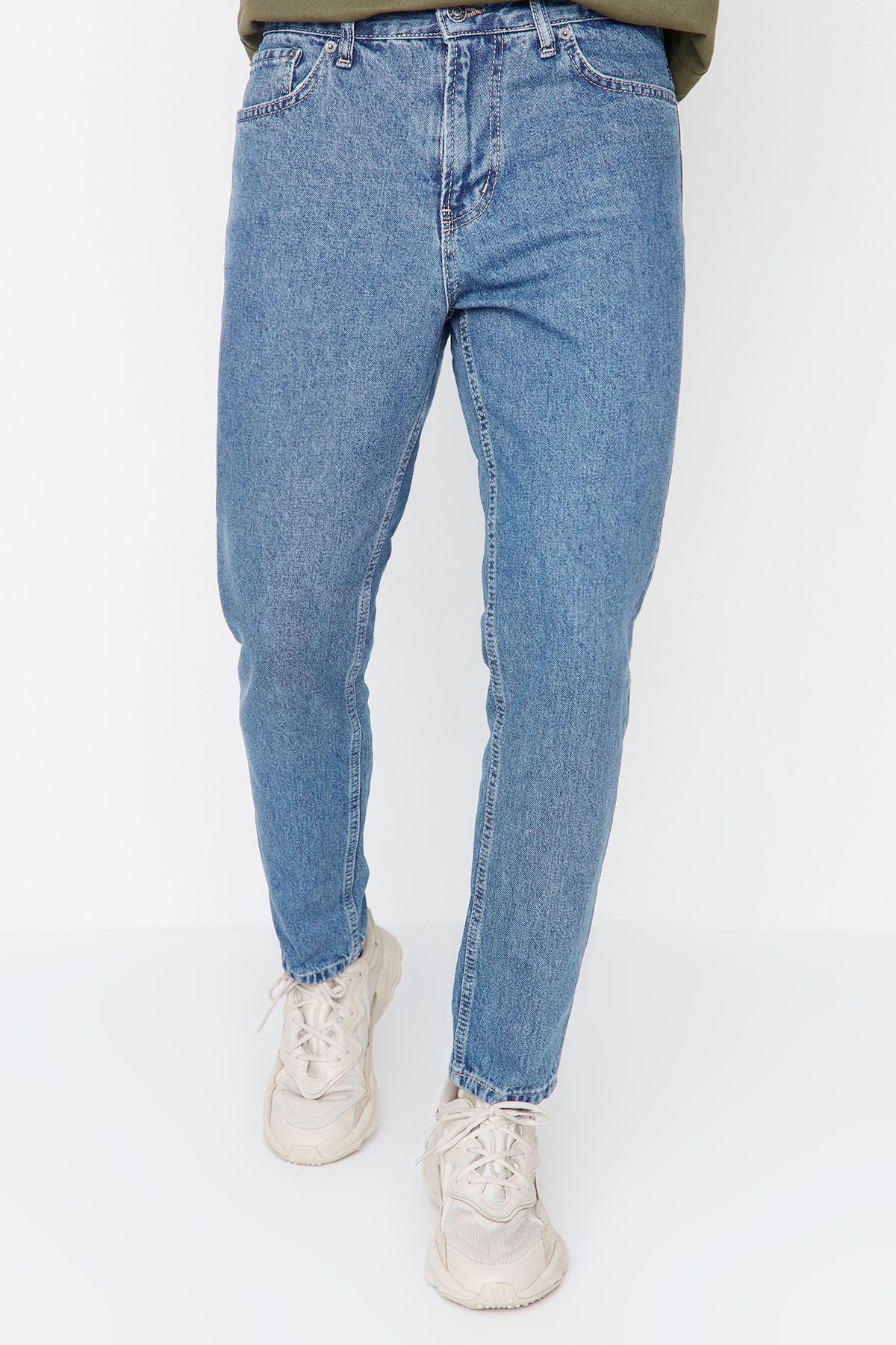 Trendyol Collection Blue Relax Fit Boyfriend Jeans - 100% bavlněné džínové kalhoty TMNAW23JE00043