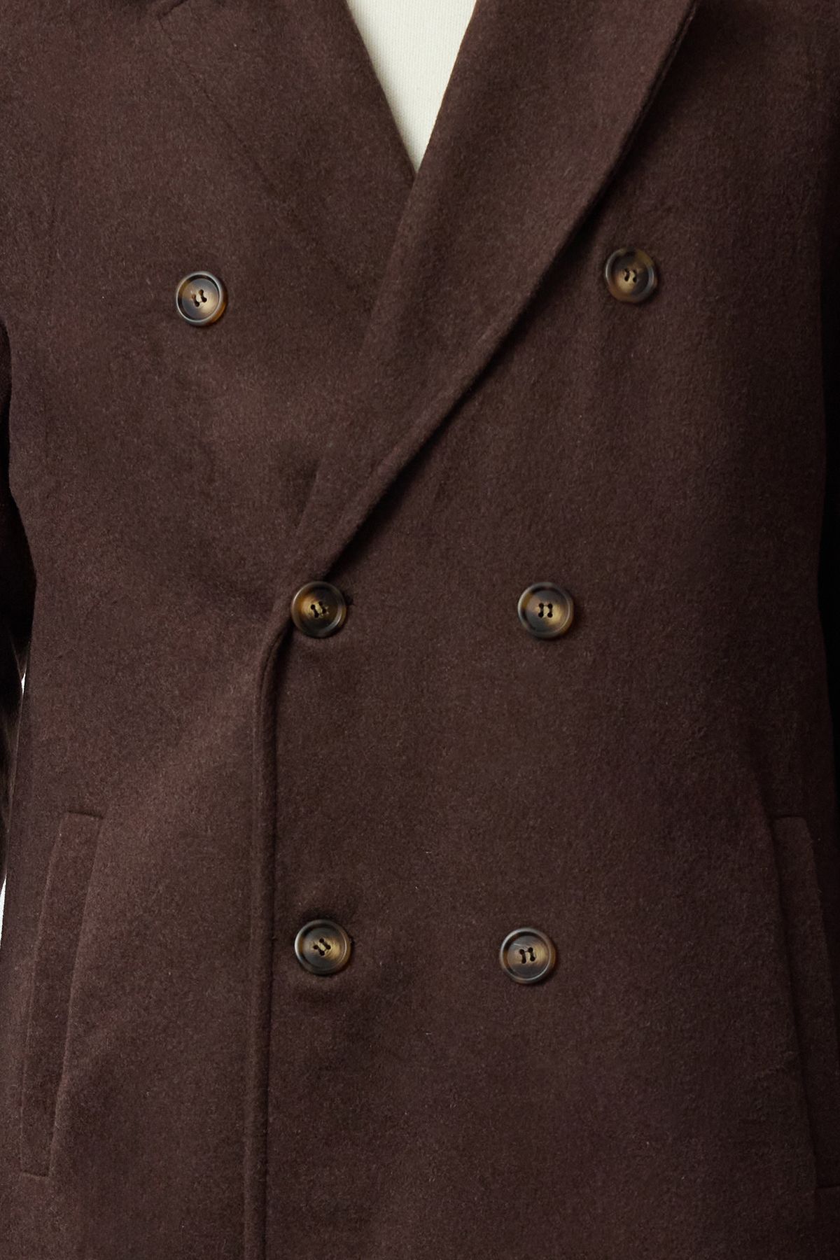 Trendyol Collection-Langer brauner zweireihiger Stamp-Wintermantel - Loose Fit TMNAW23KB00003 4