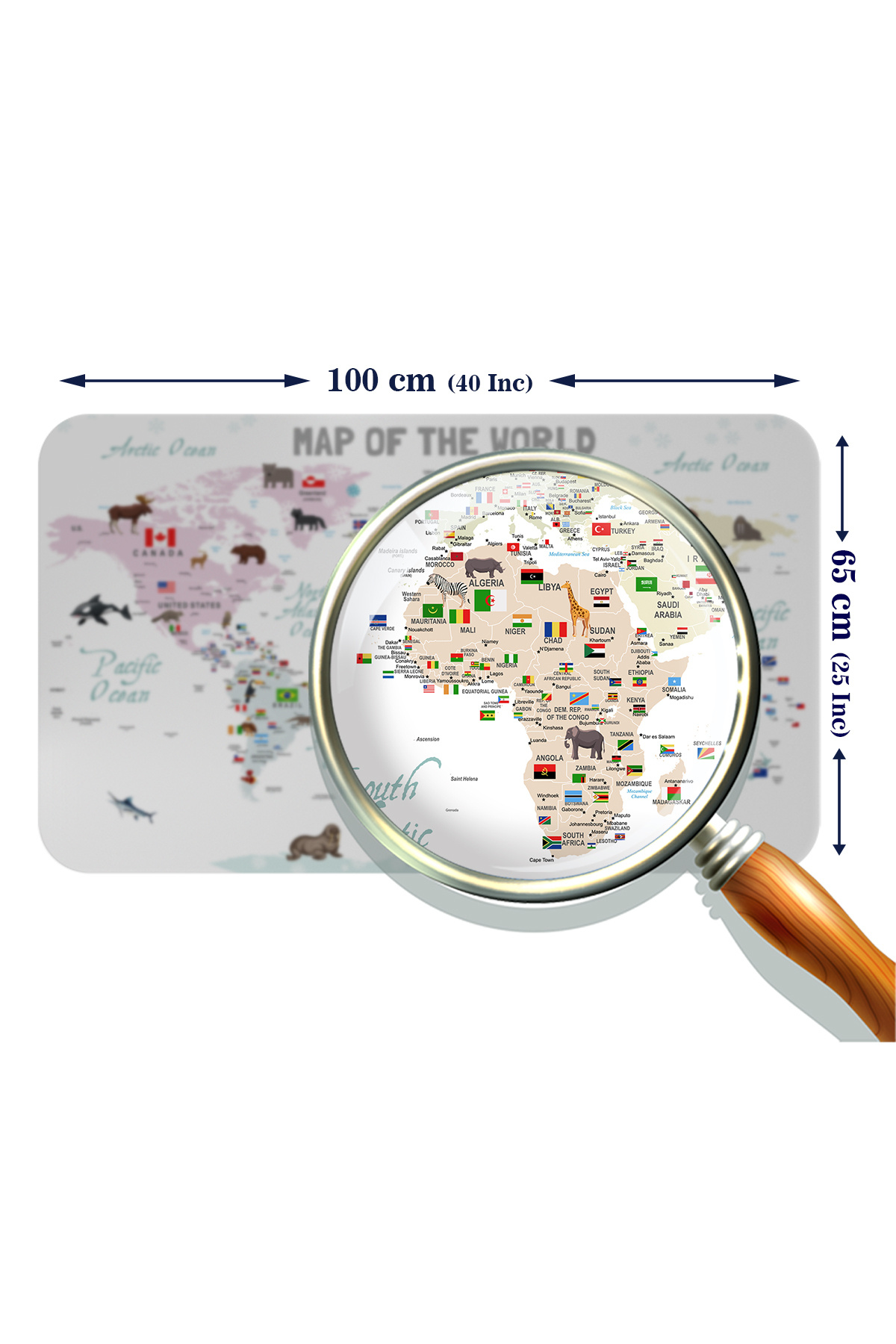 Dropcek eticaret-Educational and Flaged World Map World Atlas Kids and Baby Room Wall Sticker -60x105-3813 3