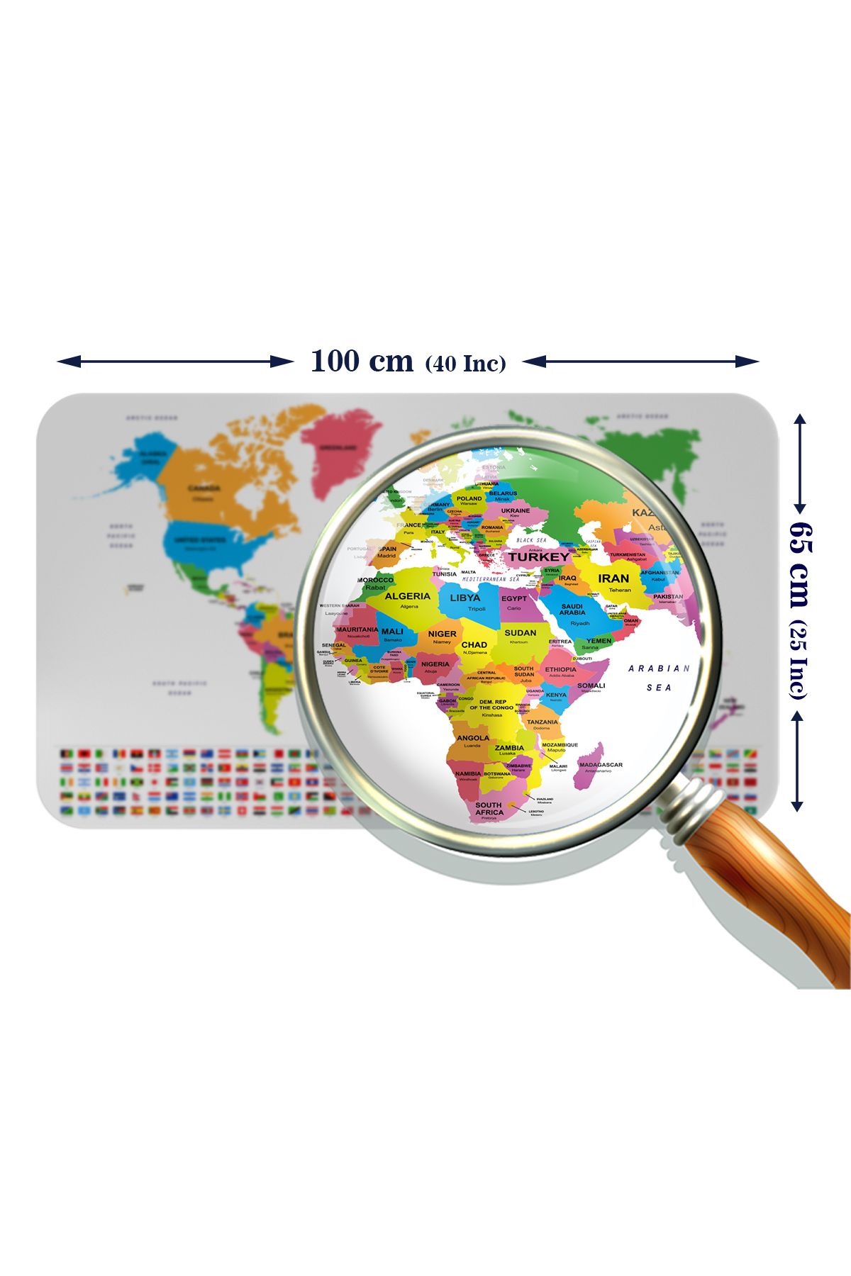 Dropcek eticaret-World Map Wall Sticker - with Country Flag, Educational Capital Detail, Atlas - 60X105-3833 3