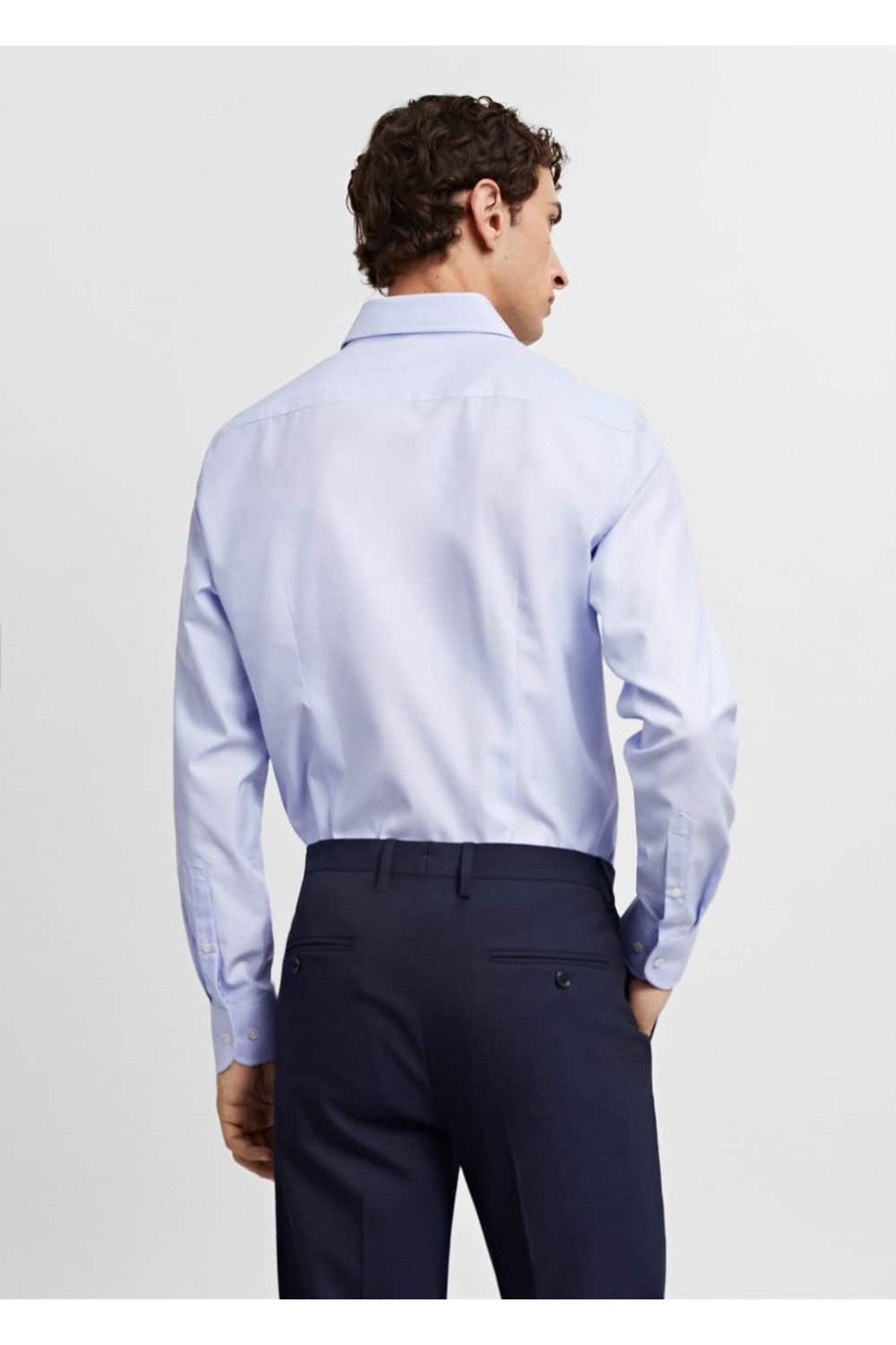 پیراهن مردانه آبی منگوMANGO Man | 67050625 اورجینال - تصویر 4