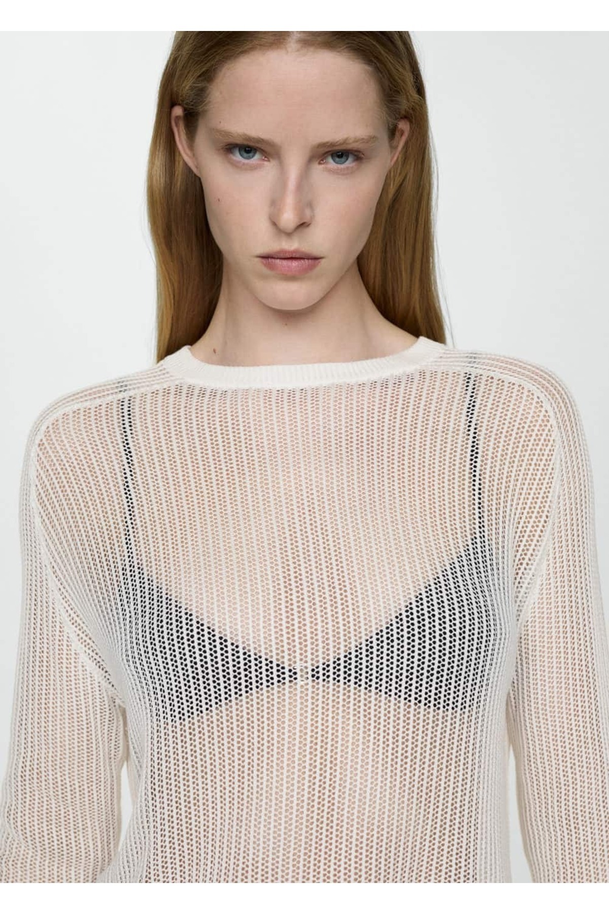 بافت و پلیور زنانه سفید منگوMANGO | 67077128 اورجینال - تصویر 6