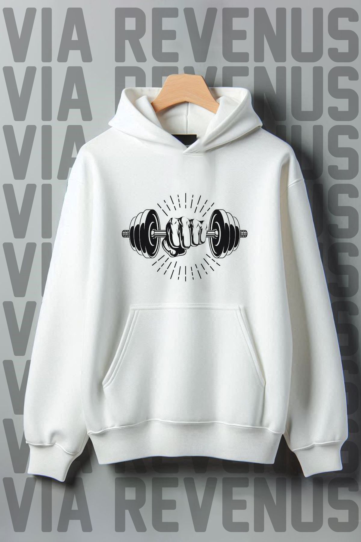 Vordevia Hanorac Oversize Cu Glugă Cu Imprimeu Cu Gantere - Buzunar Cangur Cu 3 Fire Unisex - S