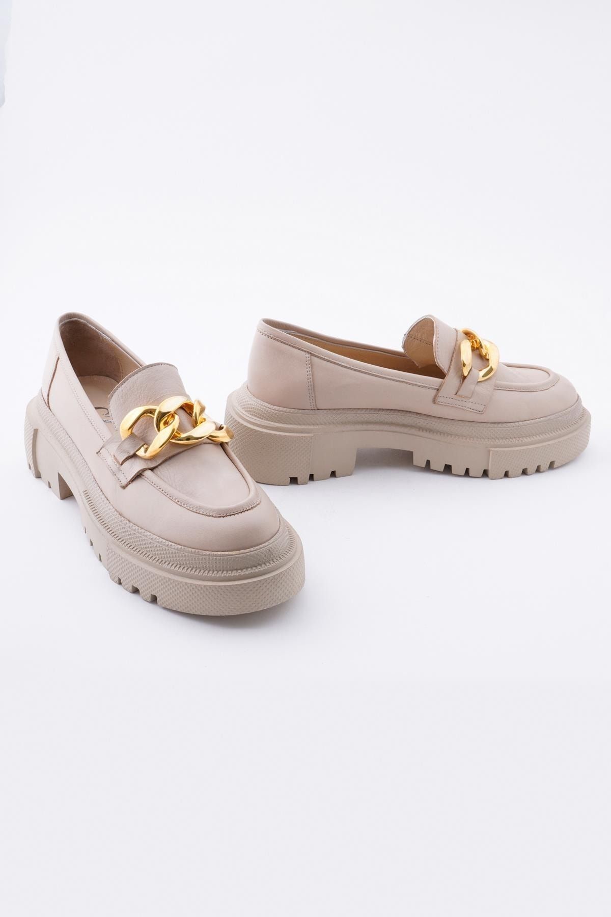 CZ London-Loafer-Schuhe aus echtem Leder für Damen mit Kette und dicker Sohle 5