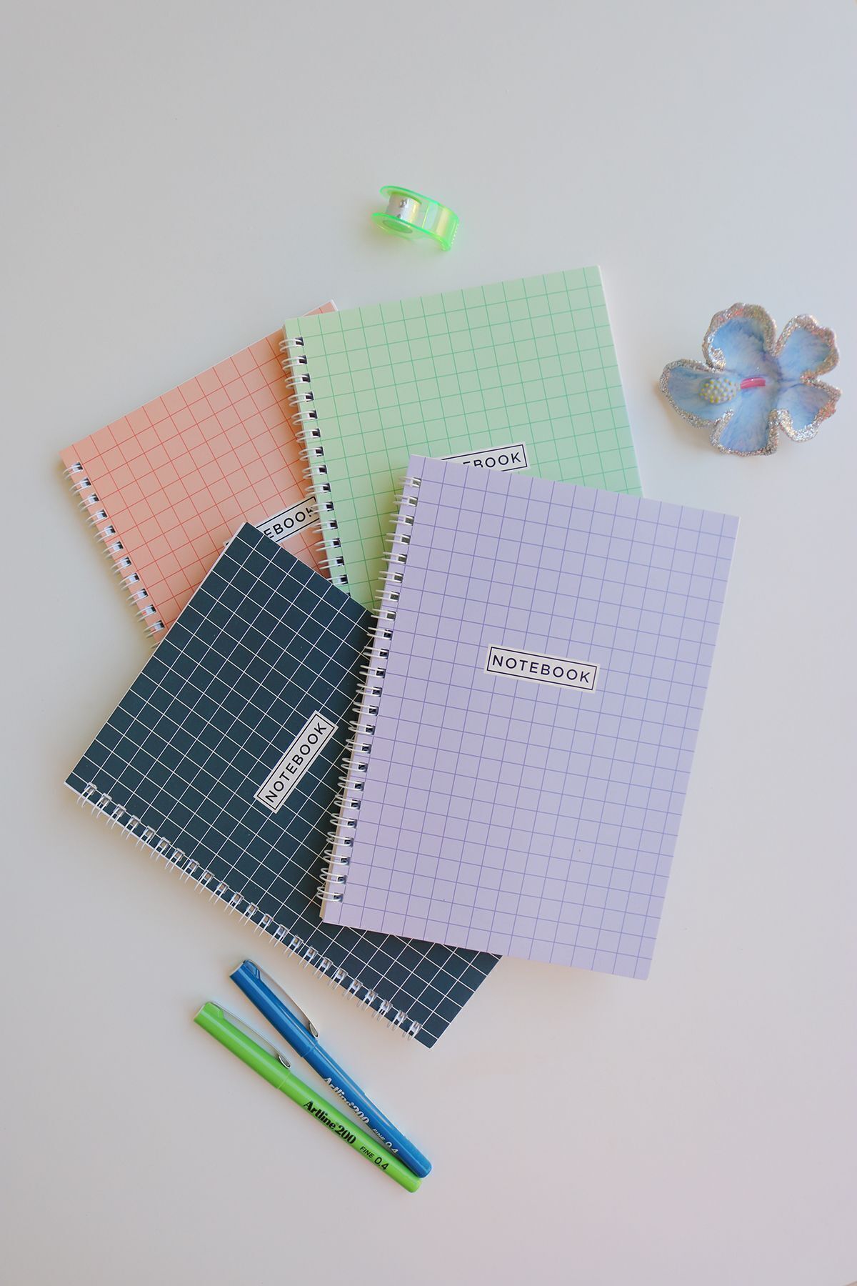 Nice Notes-A5 Checkered School Notebook - Spiral, 80 Sheets, Set of 4 2
