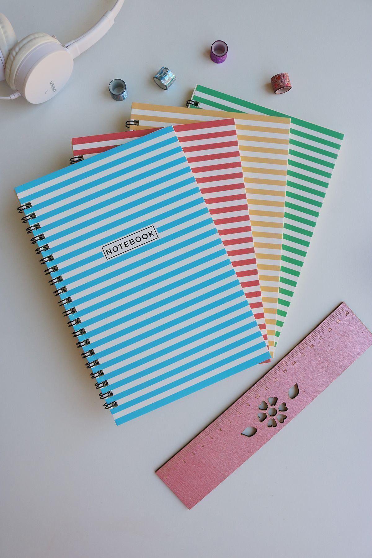 Nice Notes-Flatline Series - 13x19.5 cm Striped, 50 Sheets Set of 4 Spiral Notebooks 2