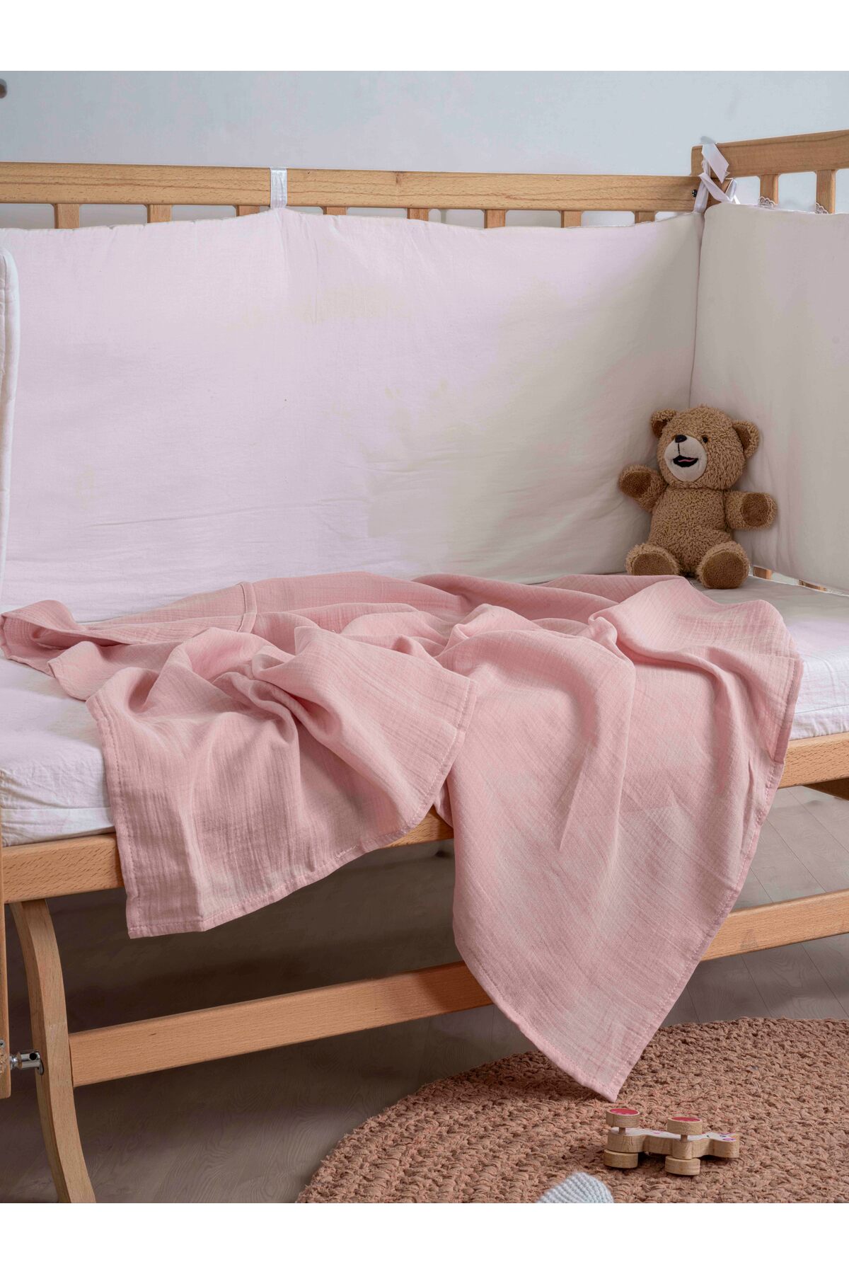 RASERSA Çift Kat Müslin Örtü 100 x 110 cm - Pembe fotoğrafı 4 (önizleme)