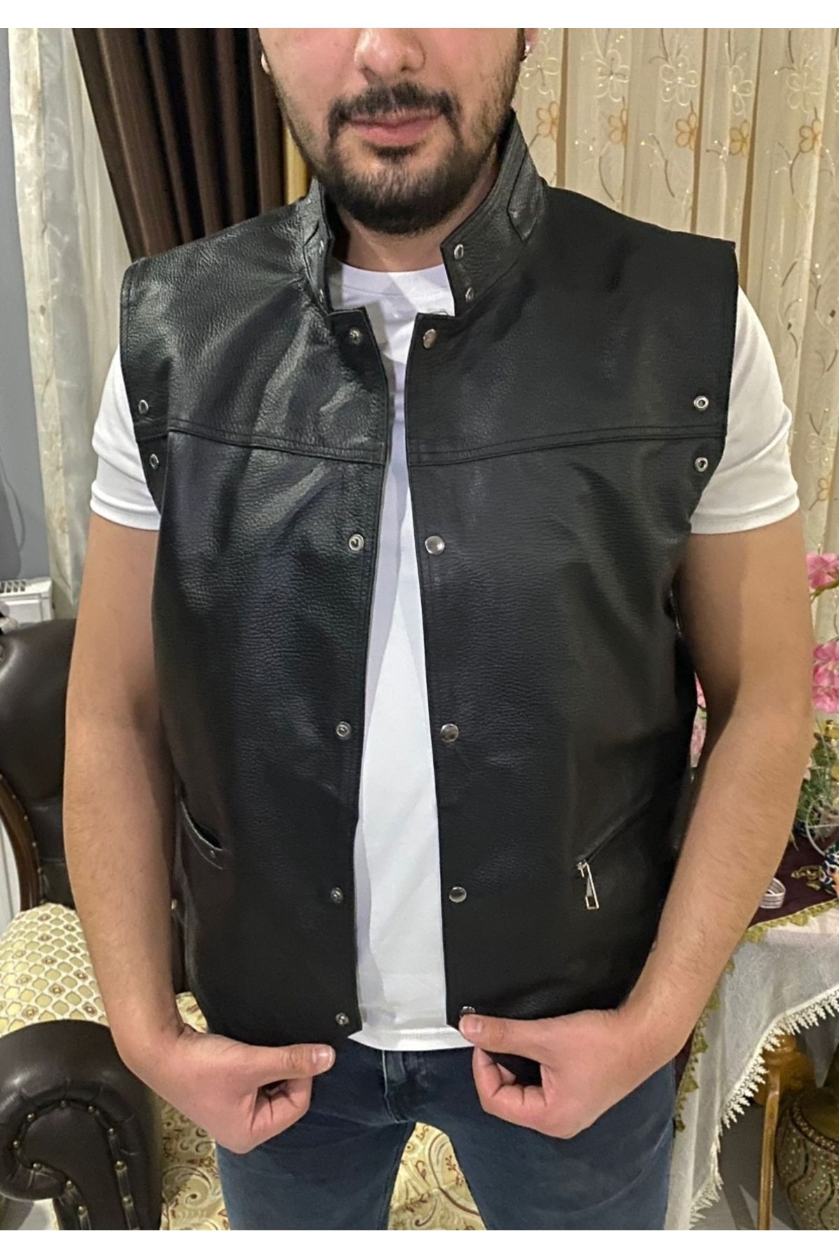 ArdaStilDeri Genuine Leather Biker Chopper Vest- Trendyol
