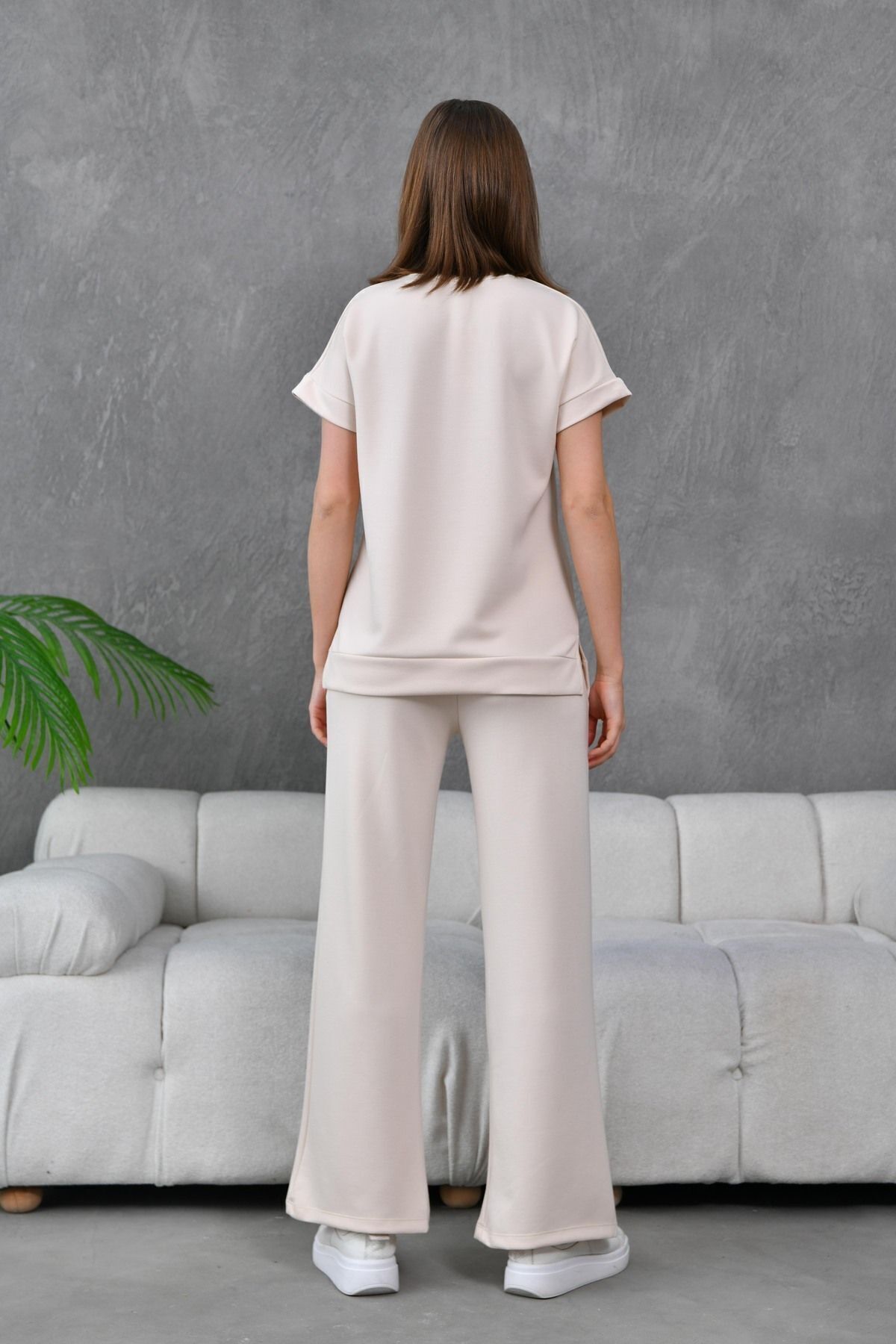 Lusin-Set modal de vară pentru femei ecru - pantaloni și tricou 6