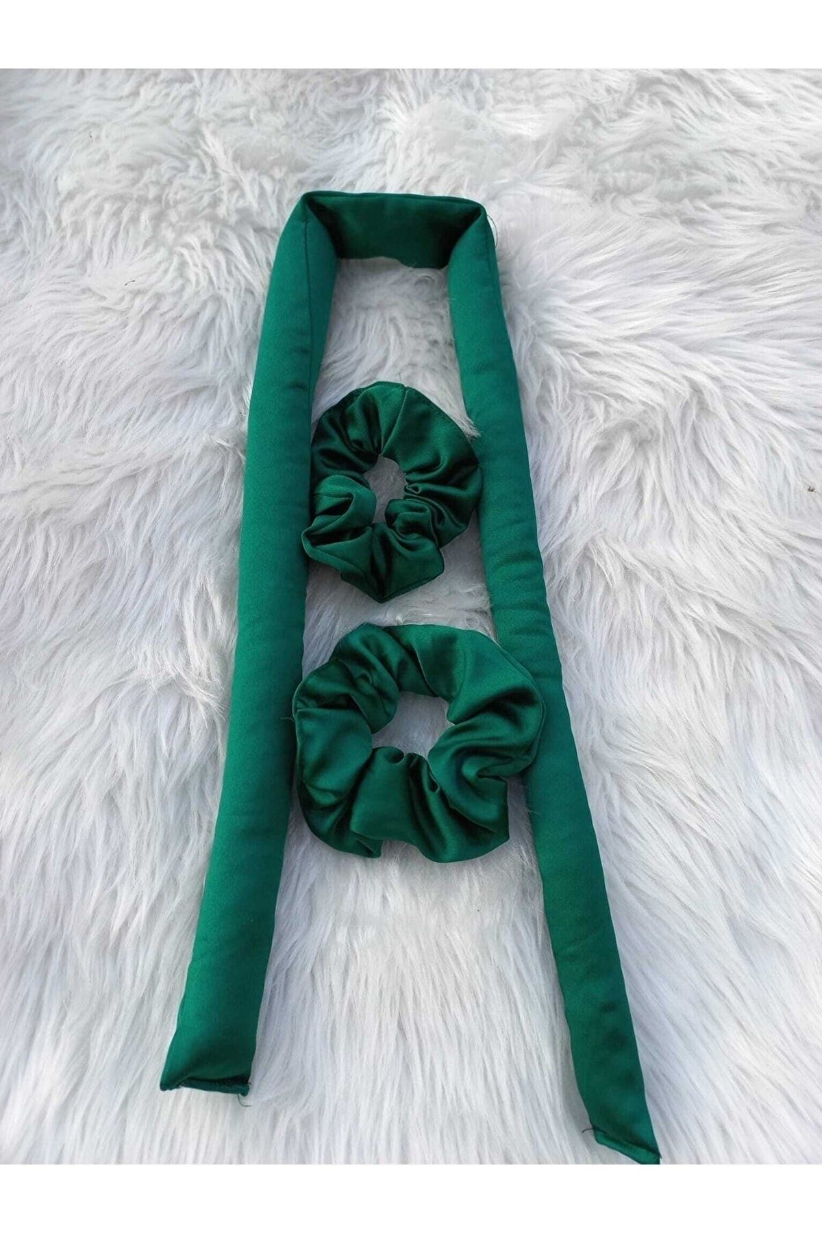 Elvinege Aksesuar Yeşil Renk Isısız Saç Şekillendirici Saç Sosisi Saten Toka Seti