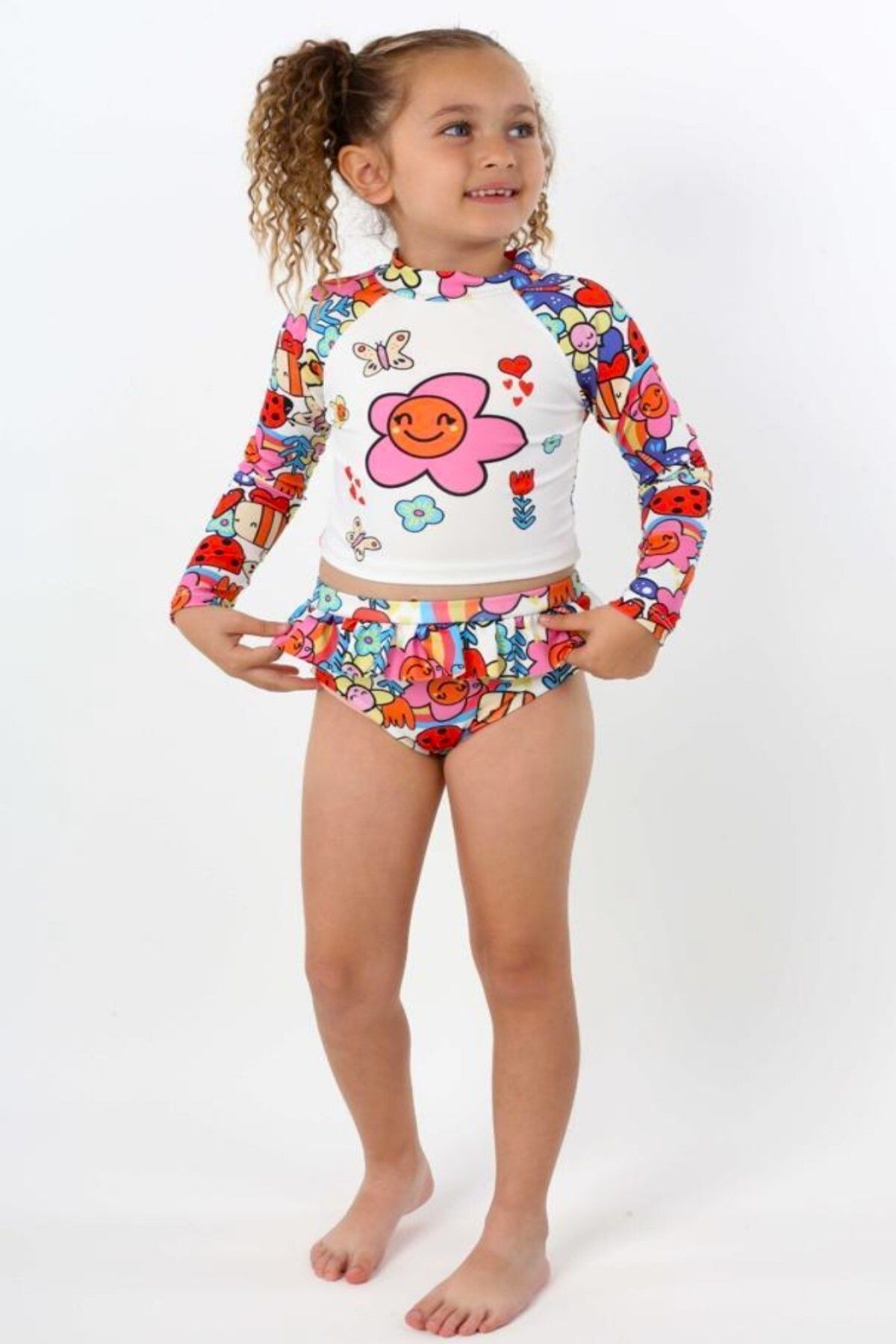 ModaCity Set De Bikini Cu Mâneci Lungi, Cu Mâneci Lungi, Cu Imprimeu Floral, Cu Volane, Cu Volane Femeie - 5–6 years