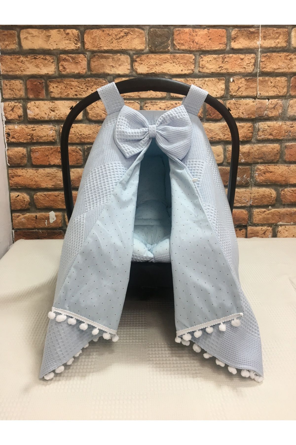 BUSEBABYHOME Mavi Puset Örtüsü ve Puset Minderi 2'li Set