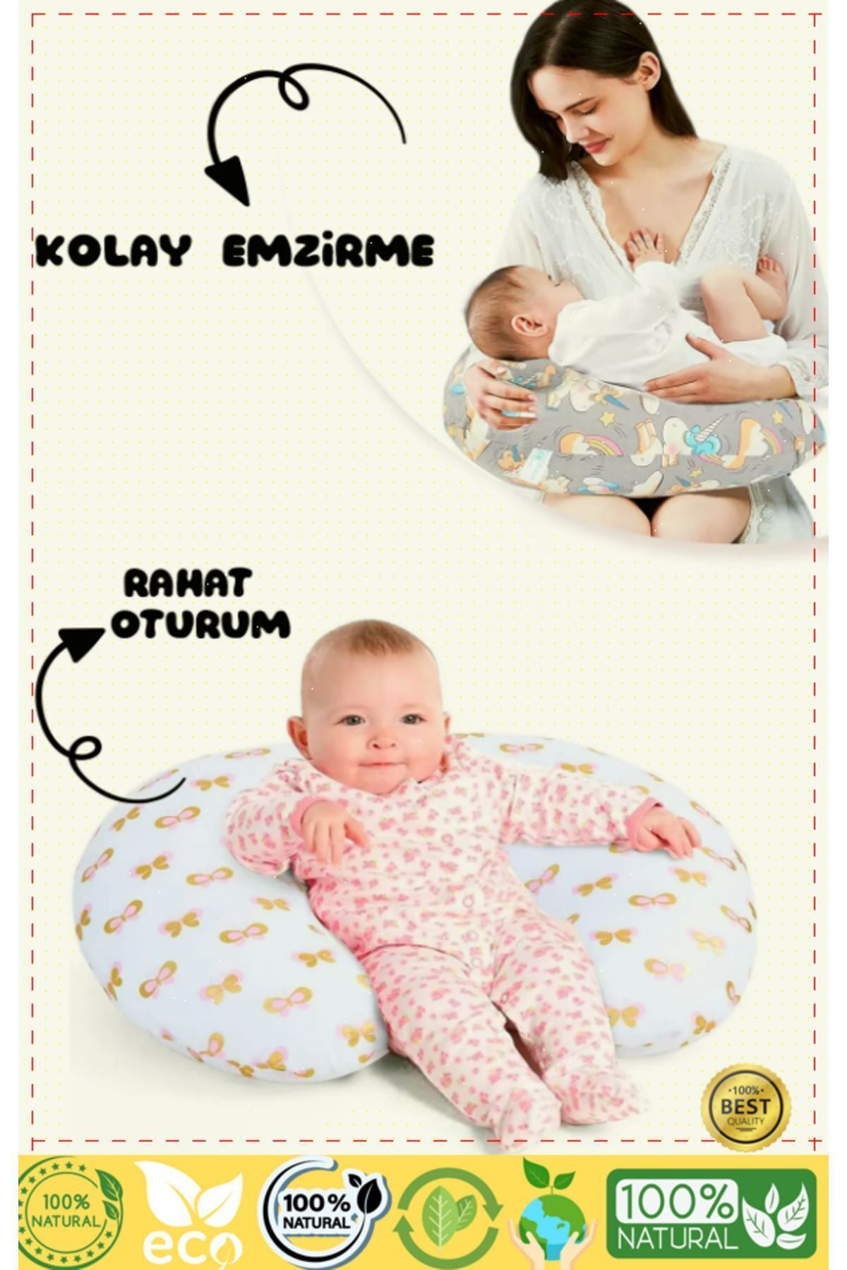 OMZ Hamilelik Döneminde Mükemmel Destek Bebek Emzirme Minderi Yastığı  Pamuklu Ranforce Kumaş Gri fotoğrafı 2 (önizleme)