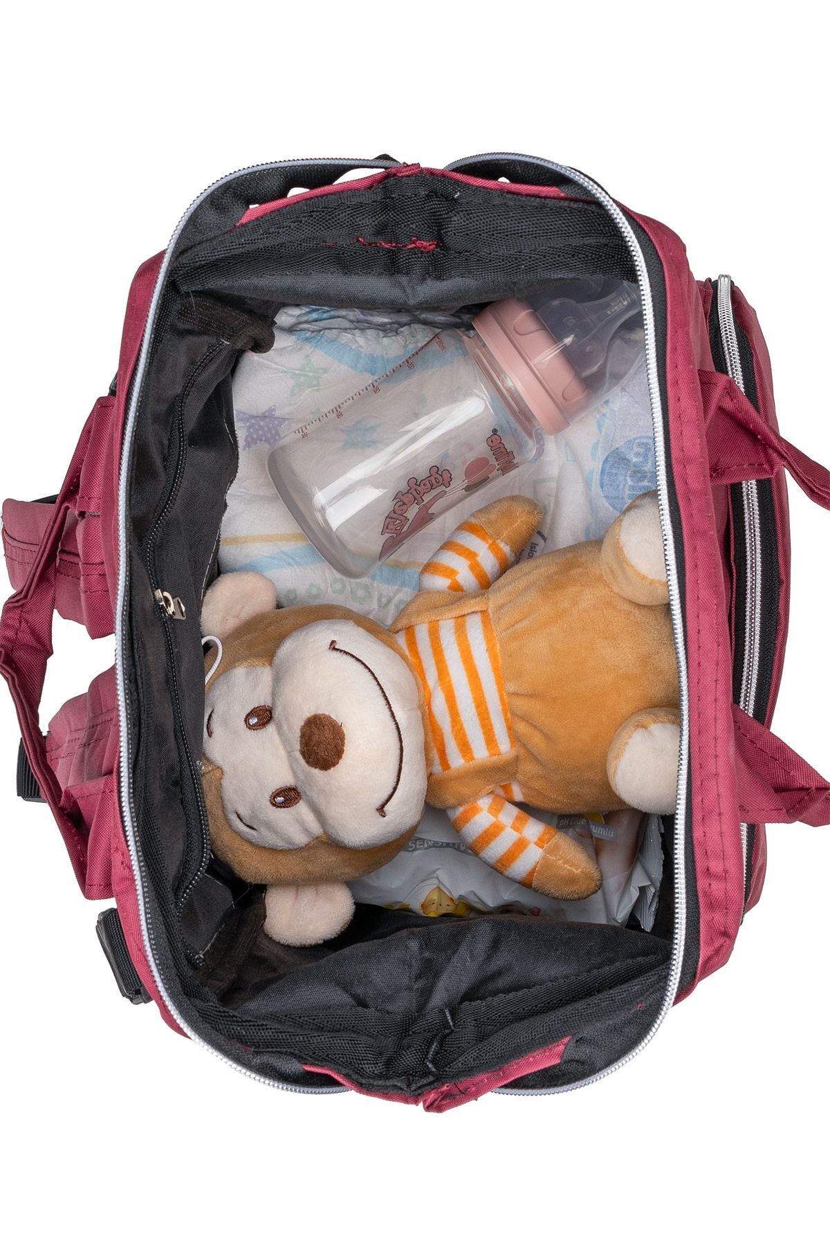 Bagimoo Anne Bebek Bakım Sırt Çantası Biberon Termoslu Sıvı Geçirmez Bebek Çantası Bordo fotoğrafı 4 (önizleme)