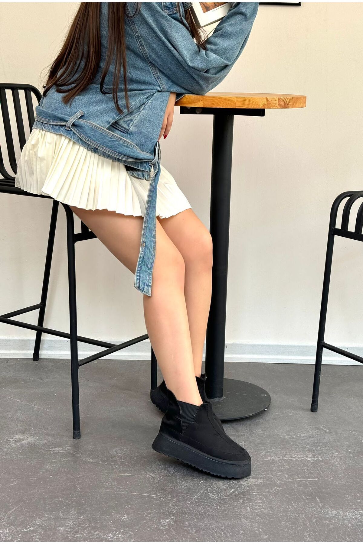 چکمه و بوت مشکی زنانه موهای پایه ضخیم پوتین meefshoes