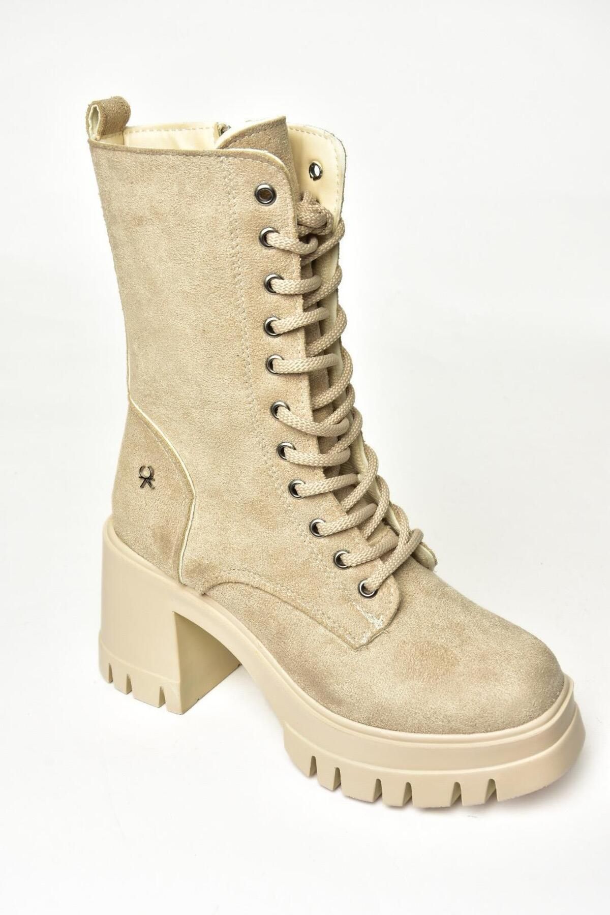 Fox Shoes-Τ 973559002   Γυναικείες Μπότες Μπεζ Suede - Χοντρό Τακούνι 8