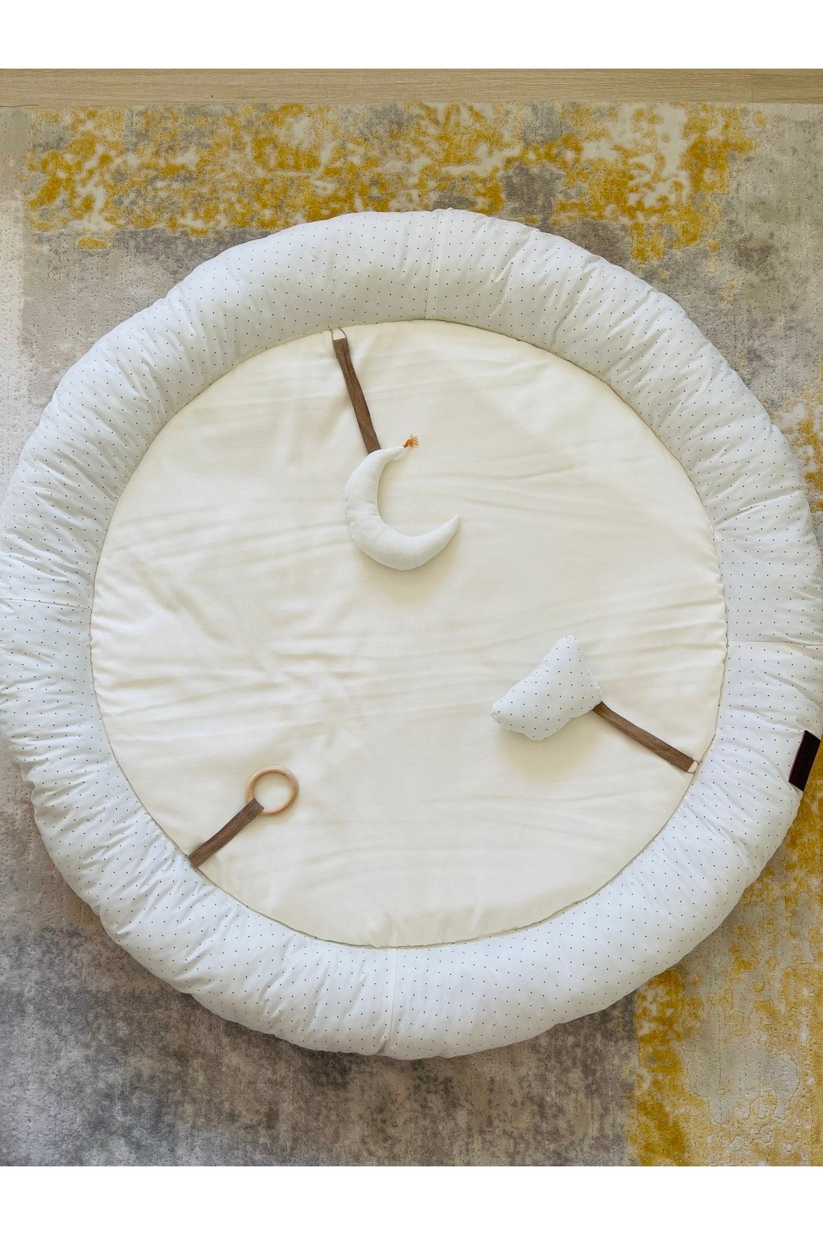Balküpü Sling Yenilendi(AKSESUARLAR DAHİL) Puantiyeli Dolgun Krem Uyku Ve Oyun Minderi- Matı fotoğrafı 2 (önizleme)