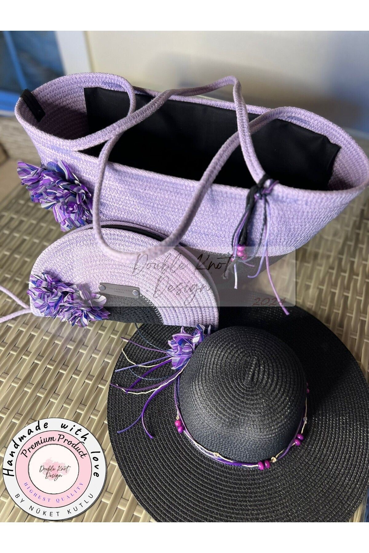 3-Piece Set Beach Bag , Handbag Clutch, Hat, Totebag, Women's Bag, Summerhouse, Gift, Straw .