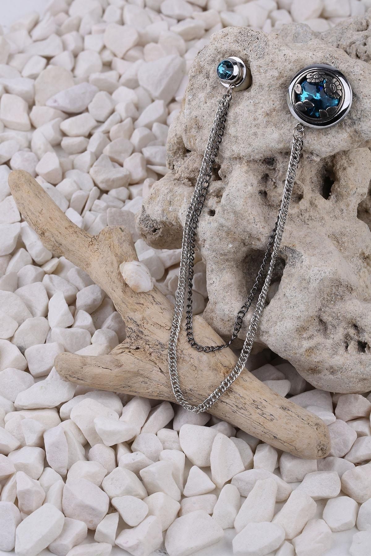  سنجاق سینه زنجیری آبی سنگی YI1126