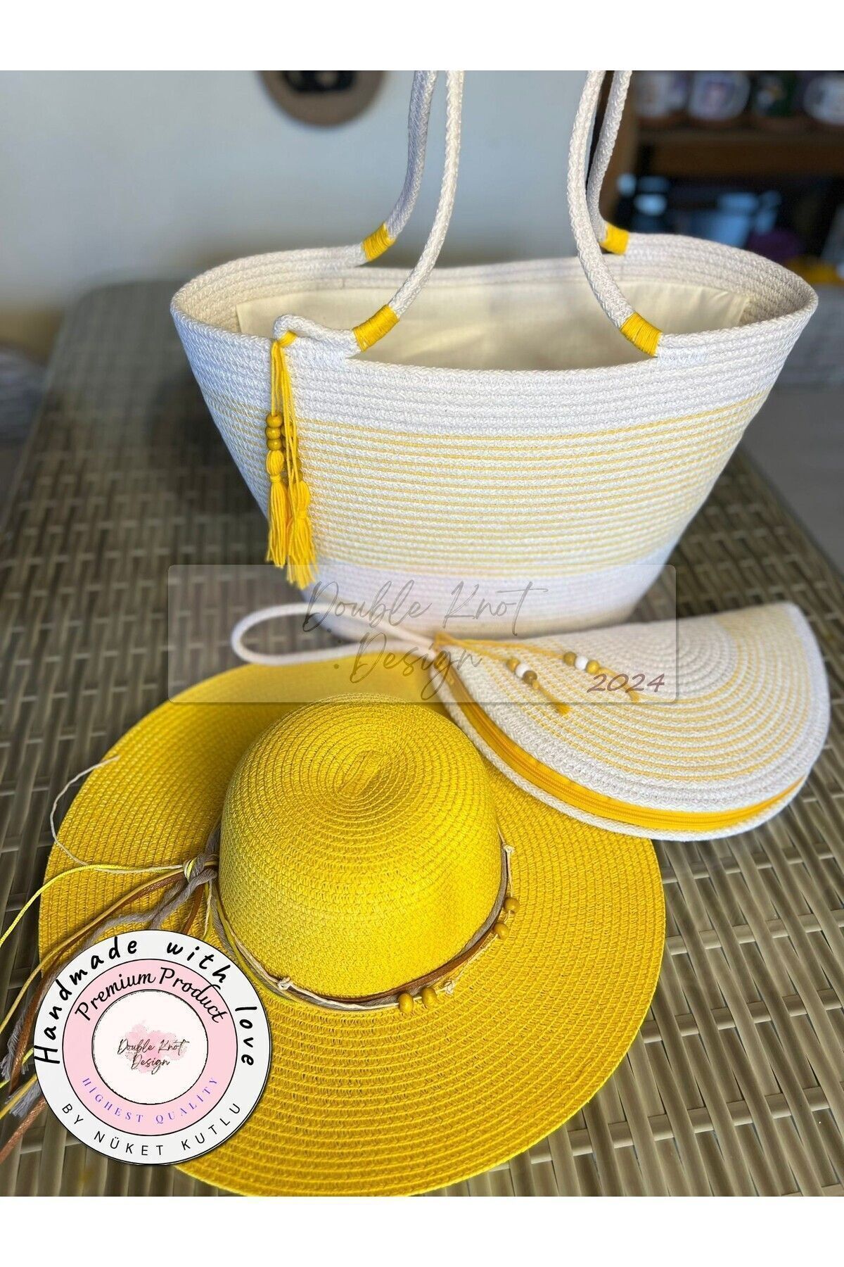 3-Piece Set Beach Bag , Handbag Clutch, Hat, Totebag, Women's Bag, Summerhouse, Gift, Straw .