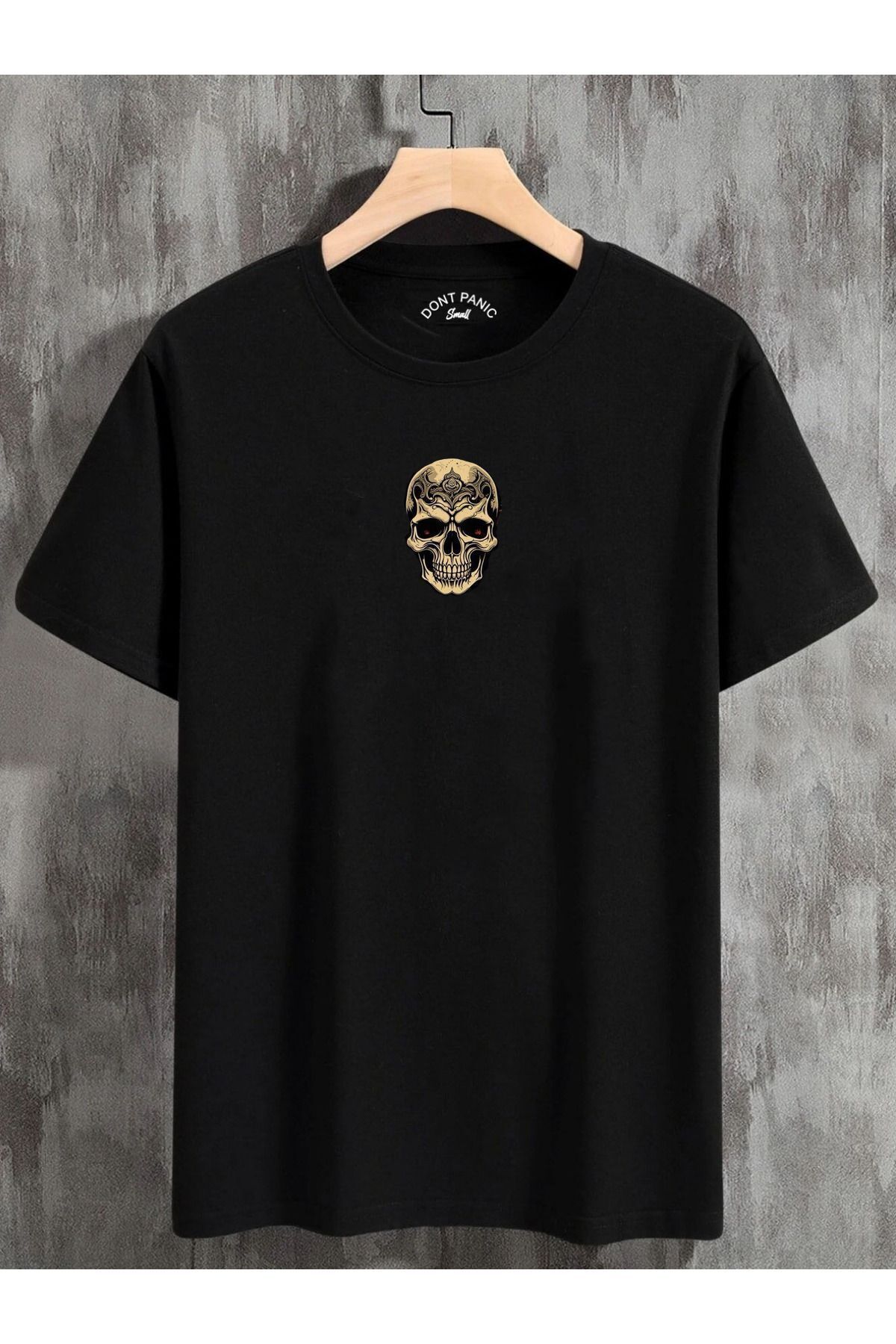 DEEPSENCE-Rose Skull Patterned Unisex Oversize Black T-shirt 2