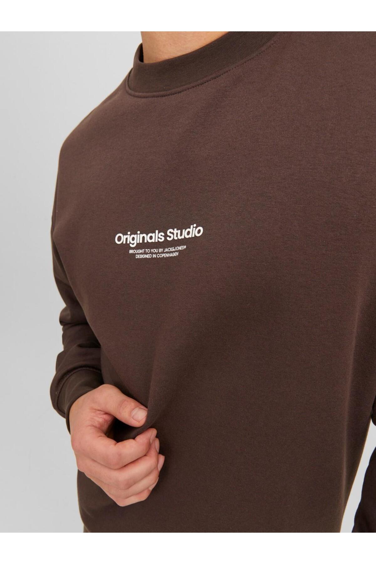 سویشرت مردانه قهوه ای جک اند جونز | 12241694 اورجینال - تصویر 5