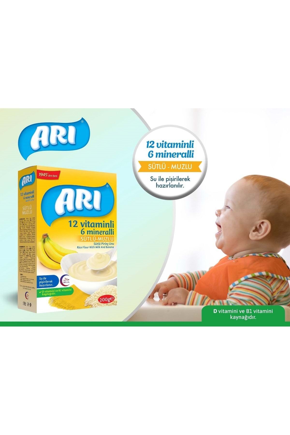 Arı Mama Pirinç Unu 200 Gr Sütlü-Muzlu 12 Vitminli 6 Minarelli 4 Lü Set fotoğrafı 6 (önizleme)